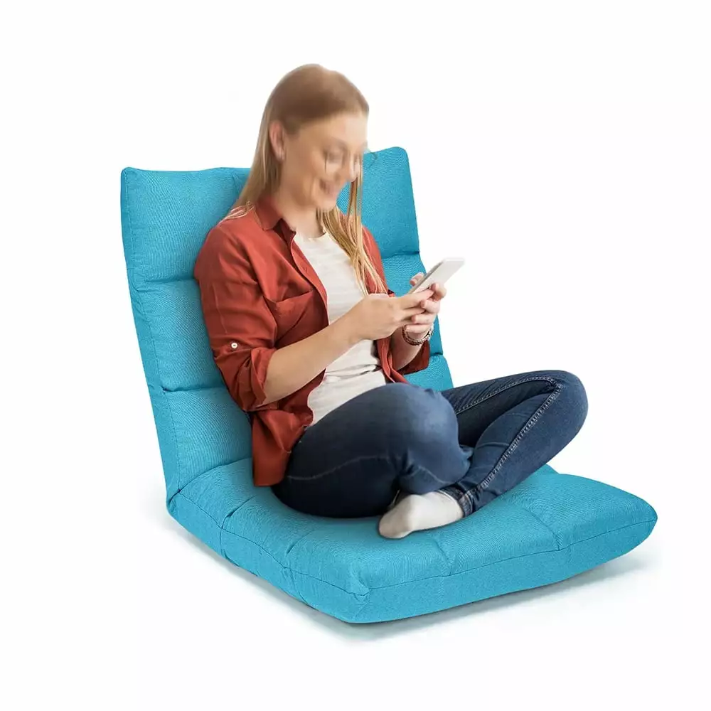 Peacock Blue Folding Gaming Chair Adjustable 14-Position Floor Sofa Back Support Unbrand