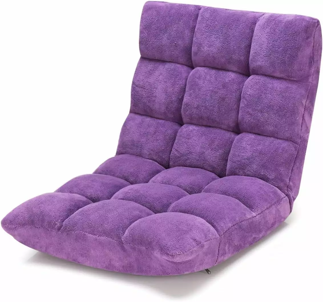 14-Position Adjustable Floor Chair Back Support Folding Padded Gaming Sofa Chair Reading Gaming Meditation Living Room Gre...
