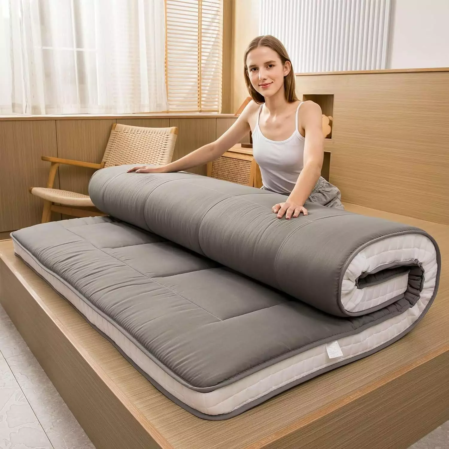 OUWI Twin Bed Japanese Floor Mattress Foldable Portable Camping Futon Dark Grey Futons