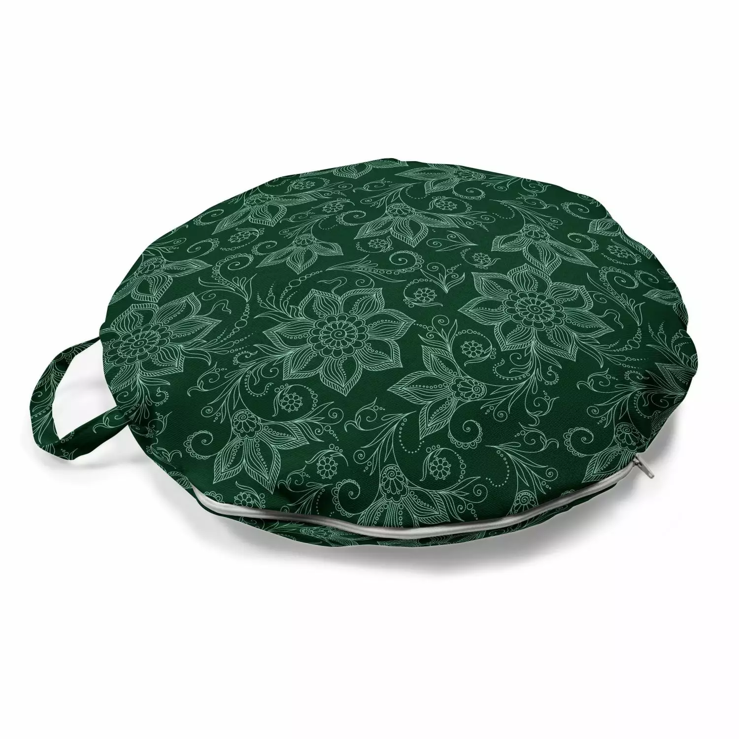 Antique Oriental Round Floor Cushion Handle Floral Style Middle Eastern Paisley Pattern Ambesonne