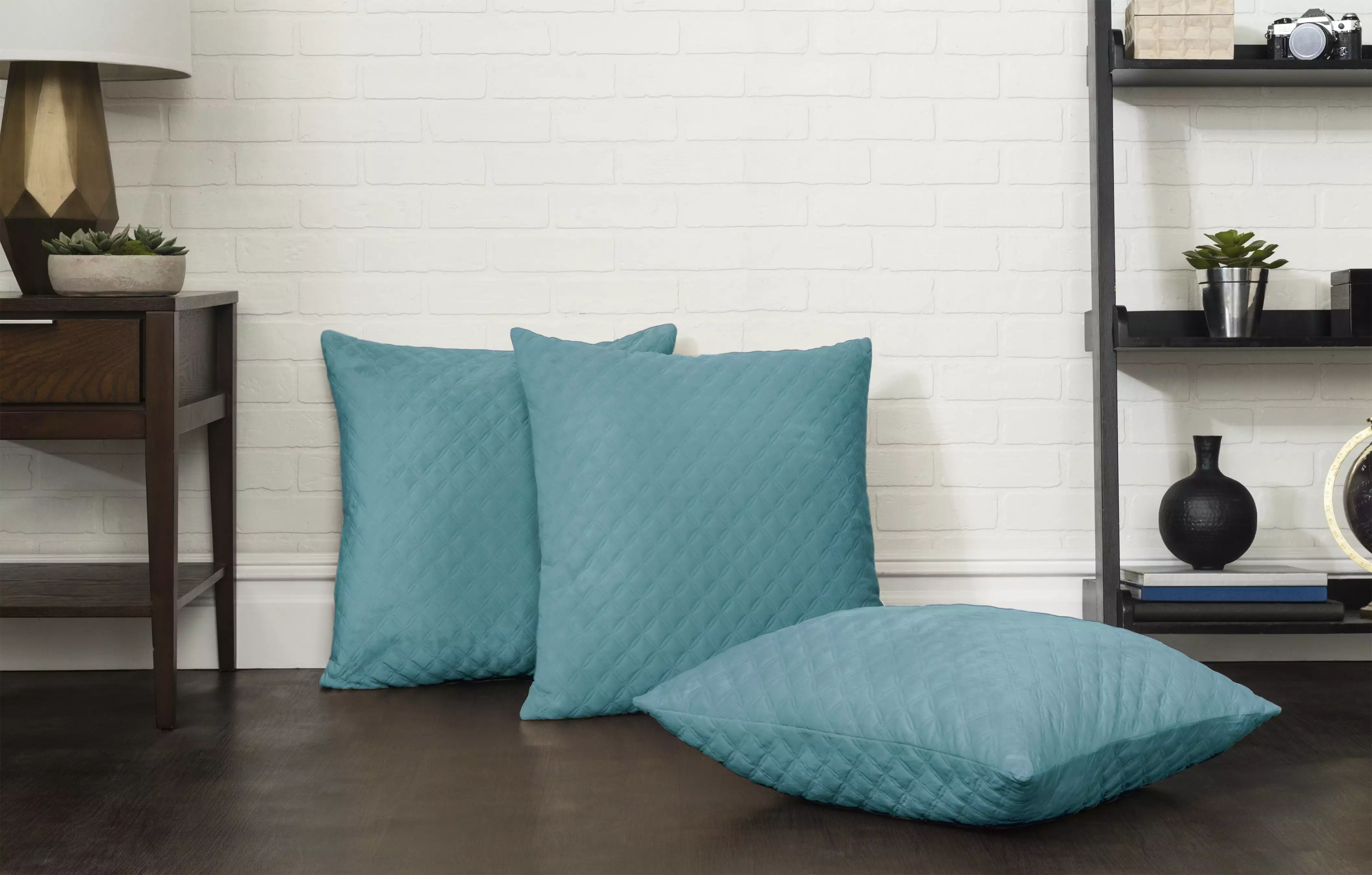 Better Homes & Gardens Quilted Velvet 24 x 24 Square Knife Edge Floor Pillow Pack 1 Teal