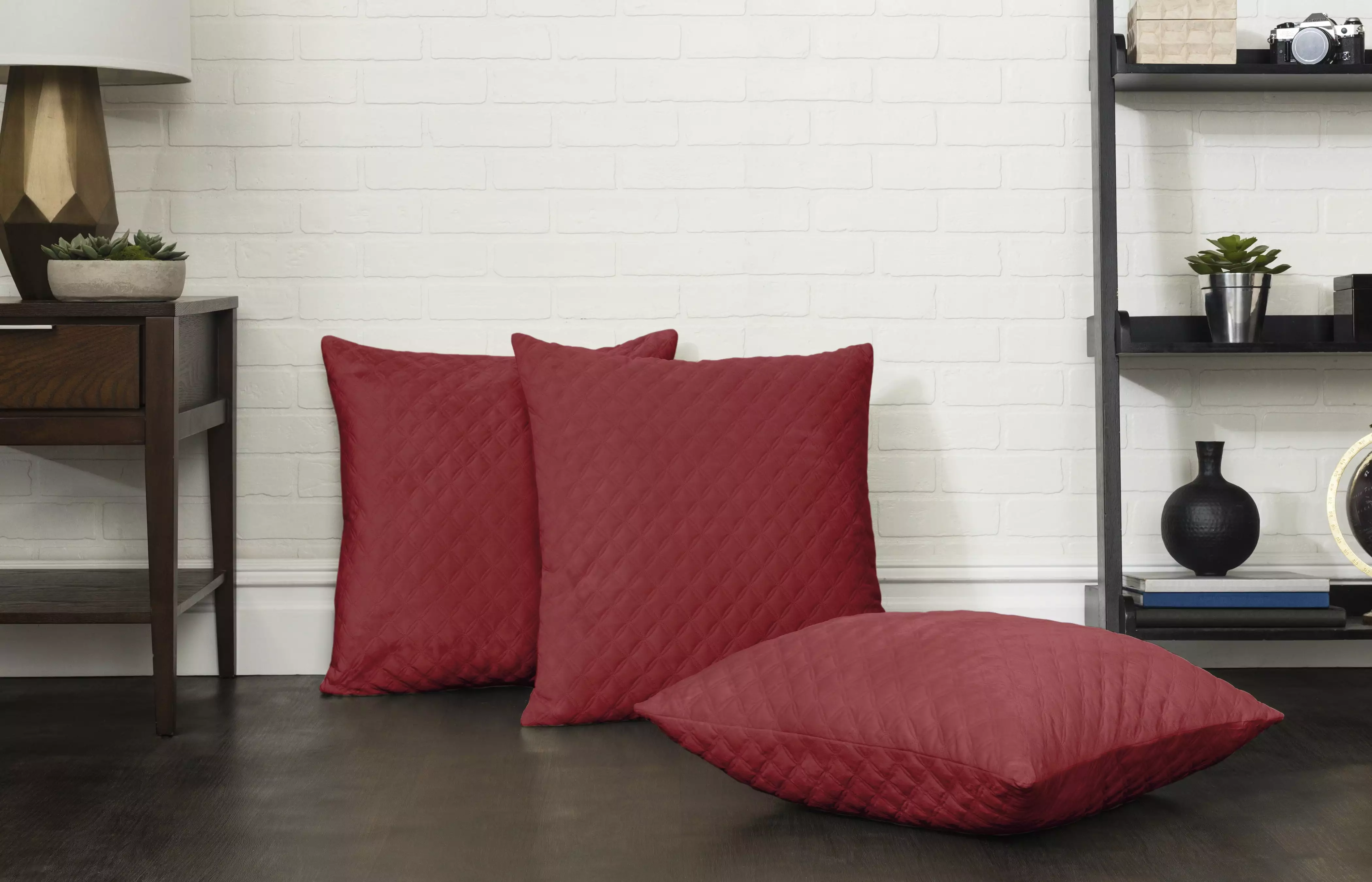 Better Homes & Gardens Quilted Velvet 24 x 24 Square Knife Edge Floor Pillow Pack 1 Red