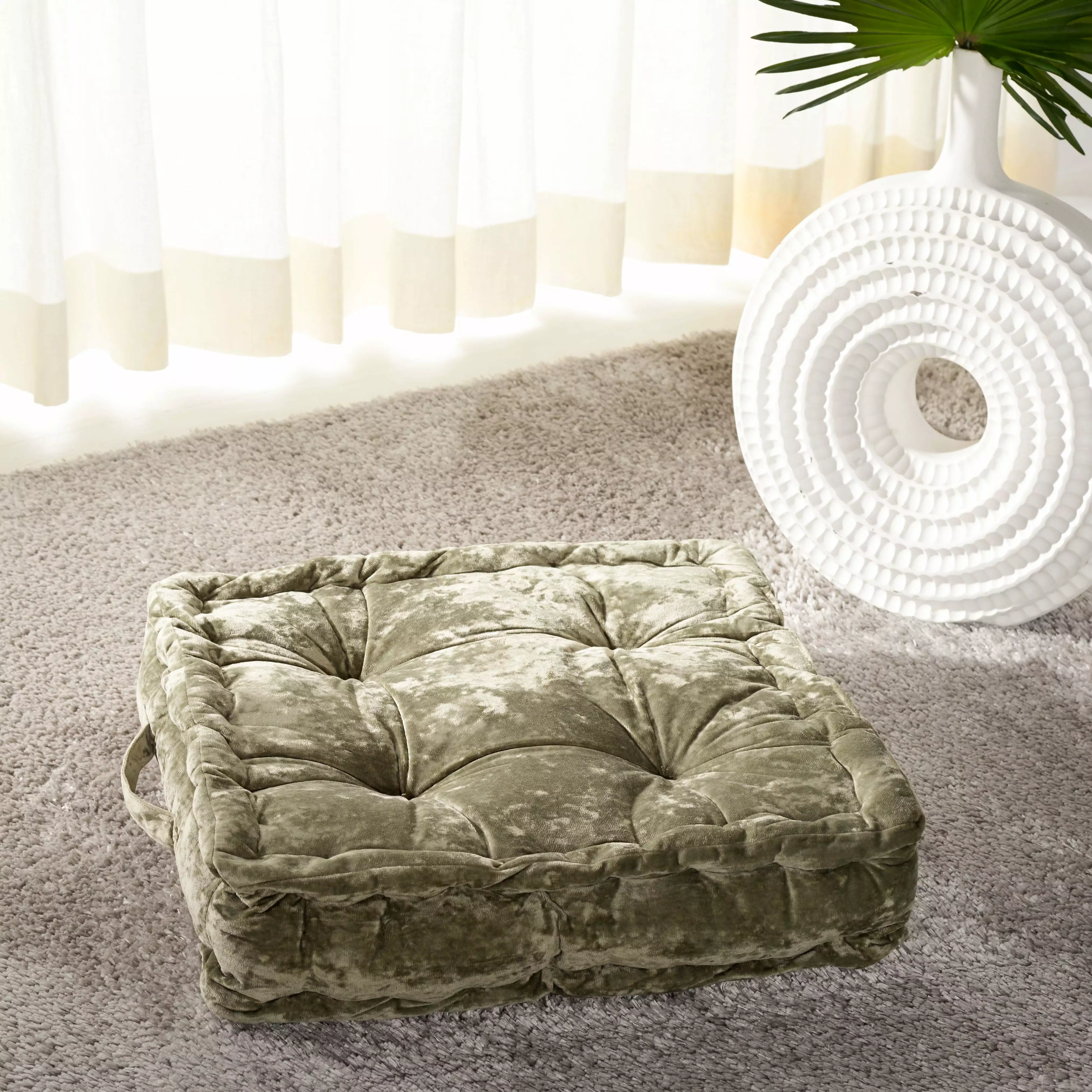 SAFAVIEH Belia Solid Floor Pillow 18 x 18 Olive Green