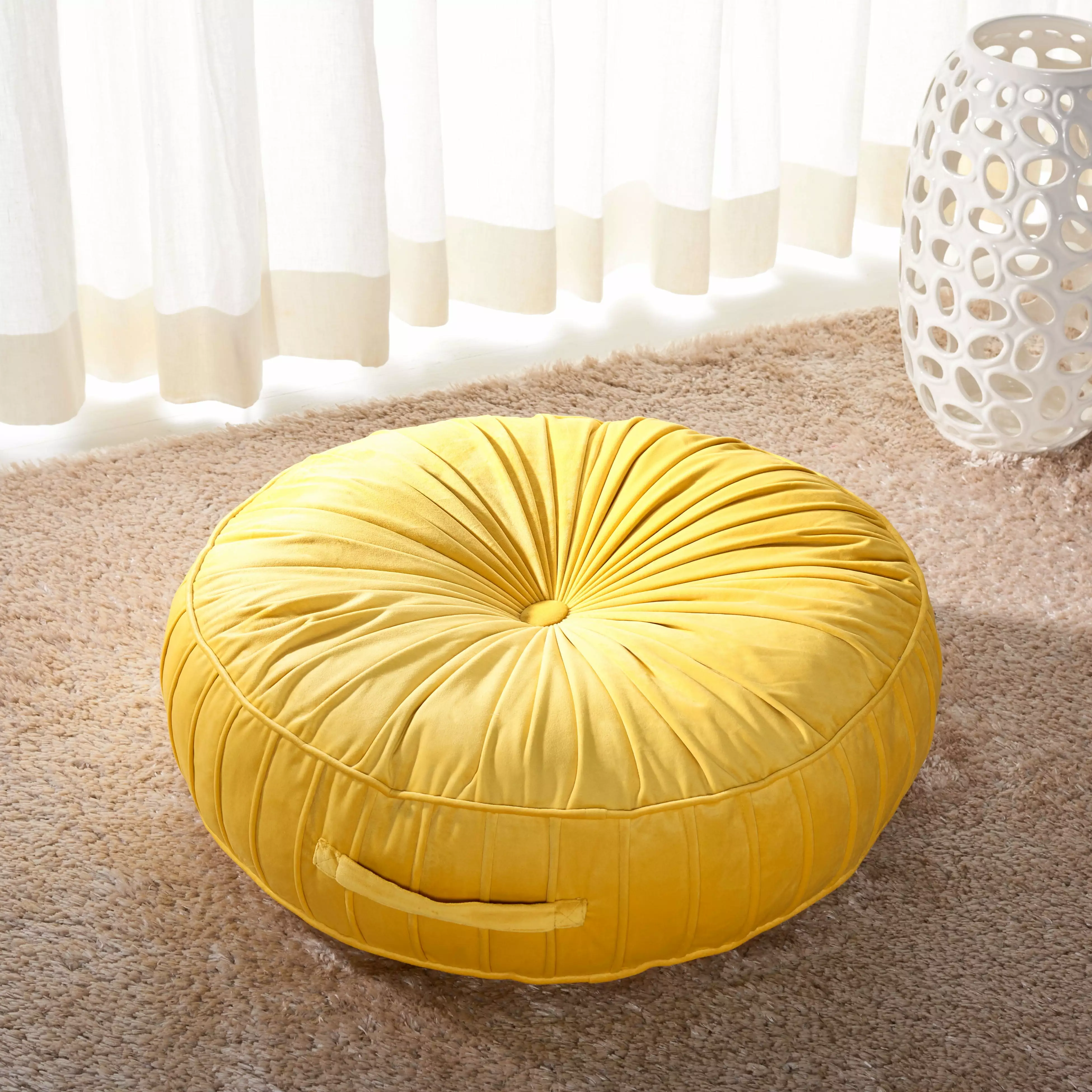 SAFAVIEH Clary Solid Floor Pillow 25 x 25 Mustard Living Room