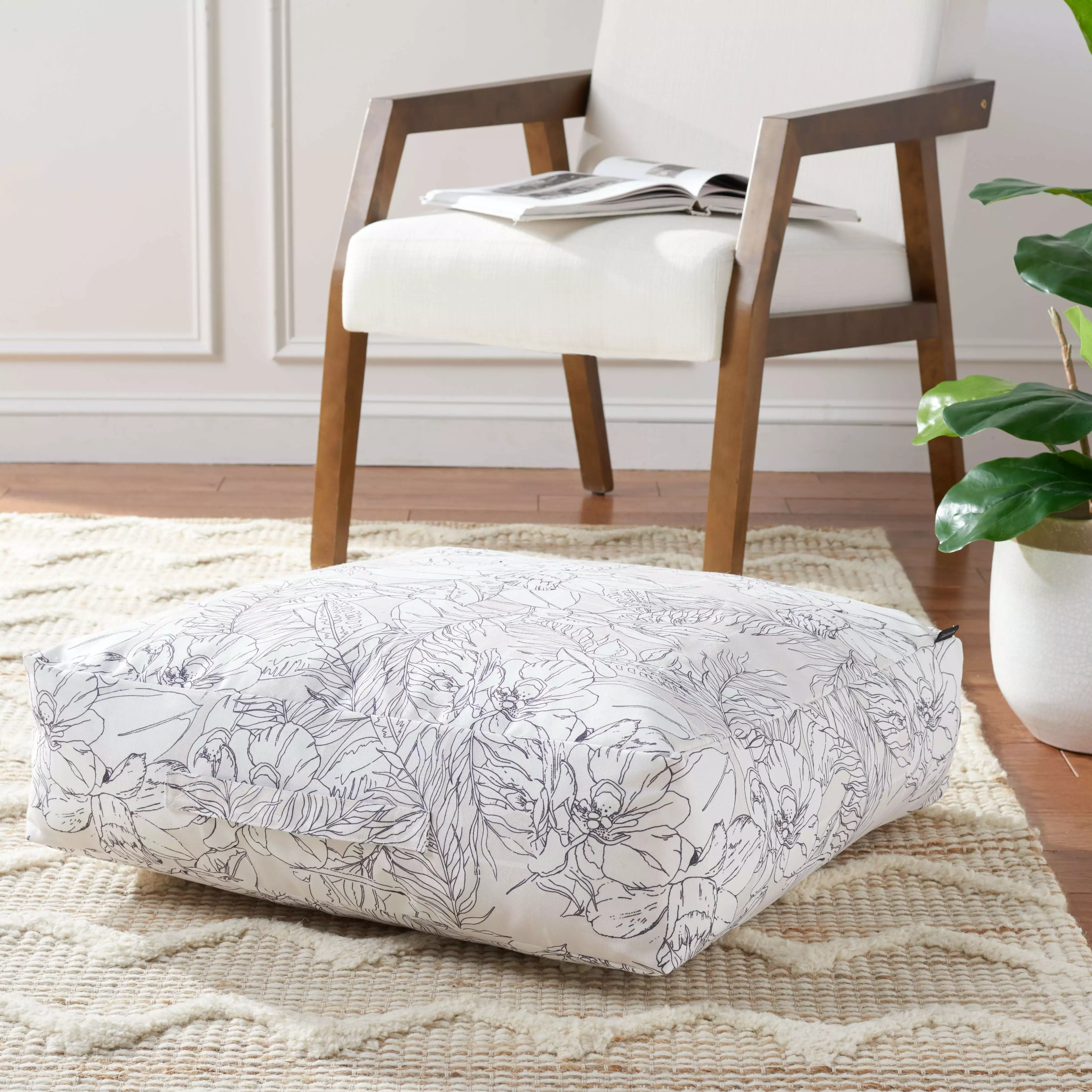 SAFAVIEH Matlea Floral Floor Pillow 25 x 25 Beige Grey Decorative Accent