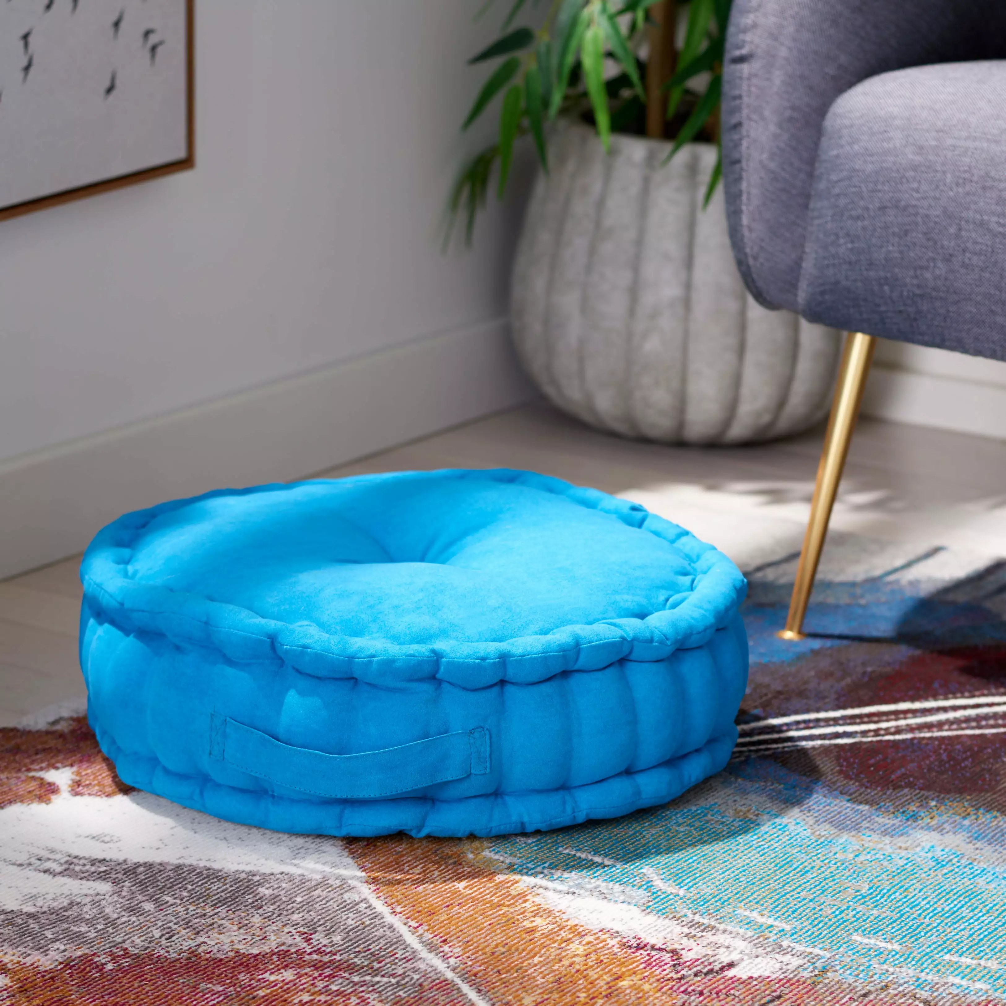SAFAVIEH Payton Solid Floor Pillow 20x20 Blue - Modern Home Decor Accent