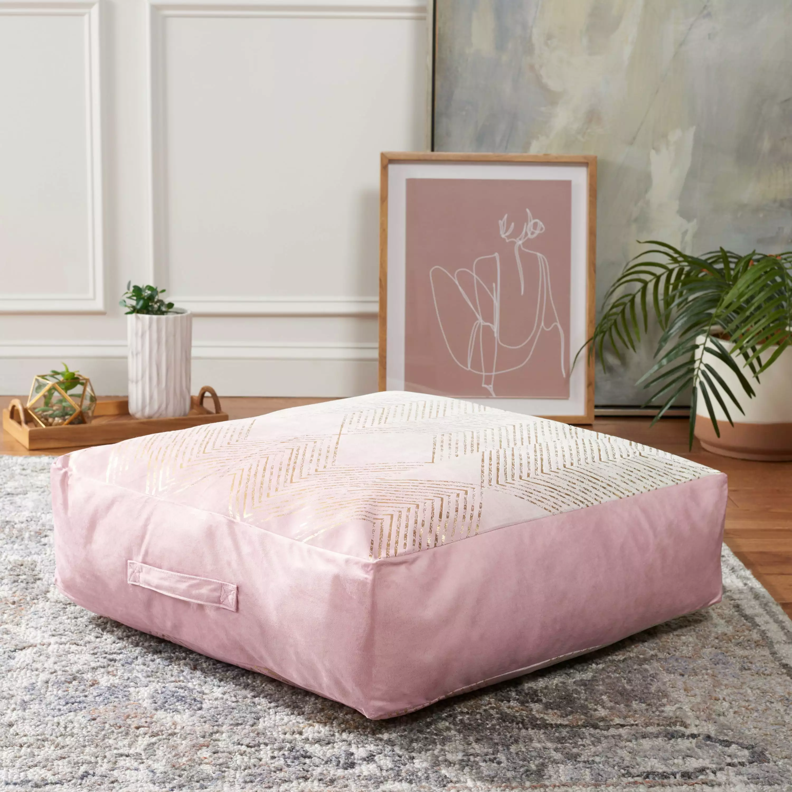 SAFAVIEH Sarla Diamond Floor Pillow 26x26 Pink/Gold - Plush Lounge Seating