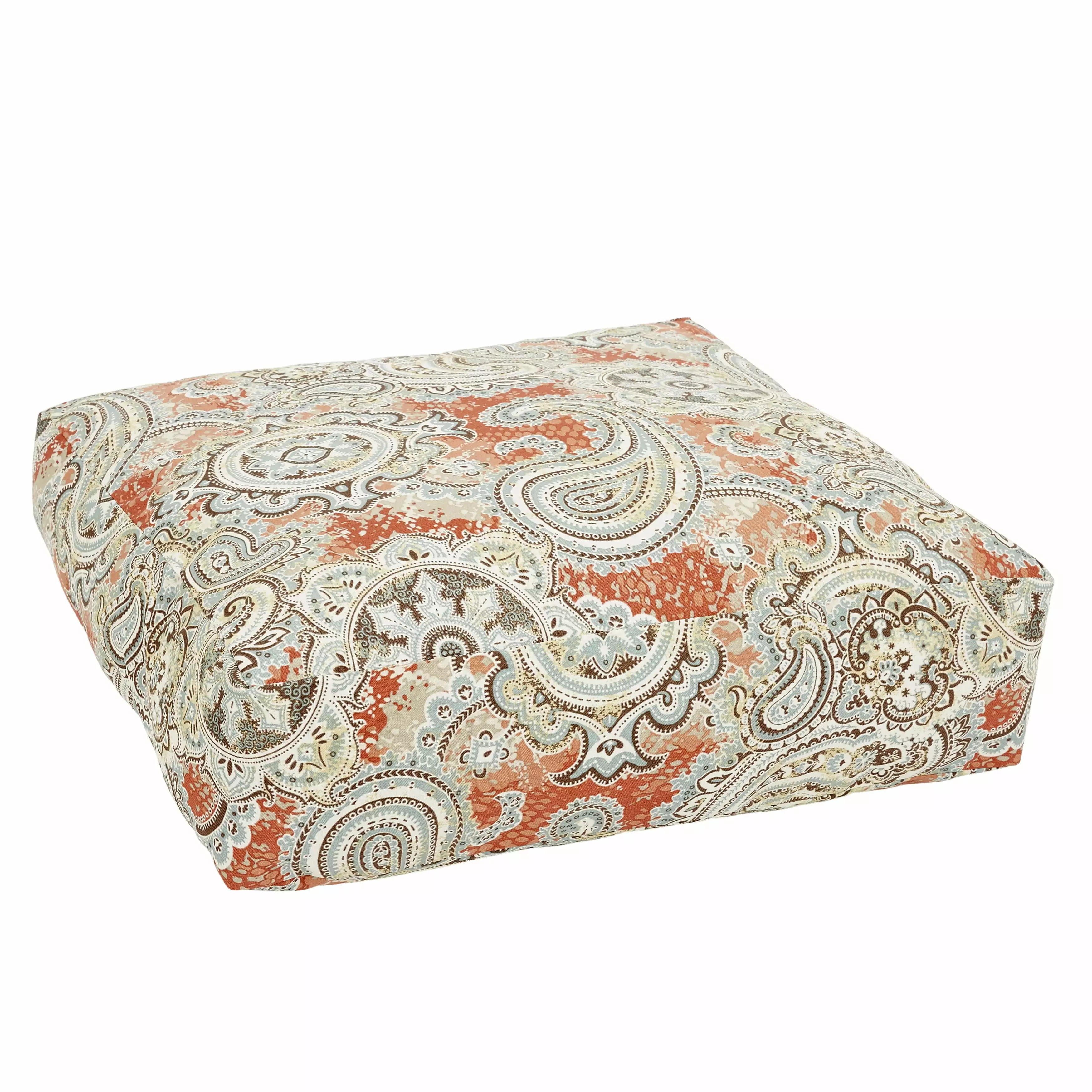 Humble and Haute Corragan Coral Paisley Indoor Outdoor 26 Inch Knife Edge Floor Pouf