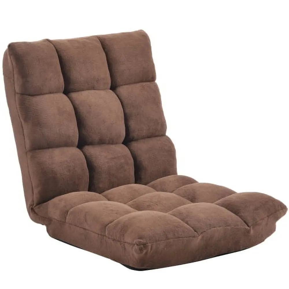 Yocada Fabric Upholstered Folding Lazy Sofa Chair Adjustable Floor Sofa Espresso