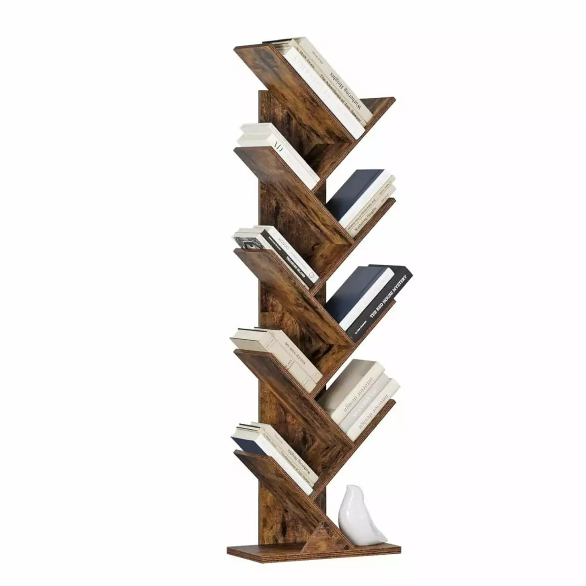 9 Tier Tree Bookshelf Modern Tall Geometric Bookcase Freestanding Wood Floor Storage Shelf Living Room Bedroom Home Office...