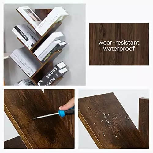 6-Tier Floor Standing Tree Bookshelf Drawer CDs Movies Books Utility Organizer Home Office Bedroom Living Room TeviRoom
