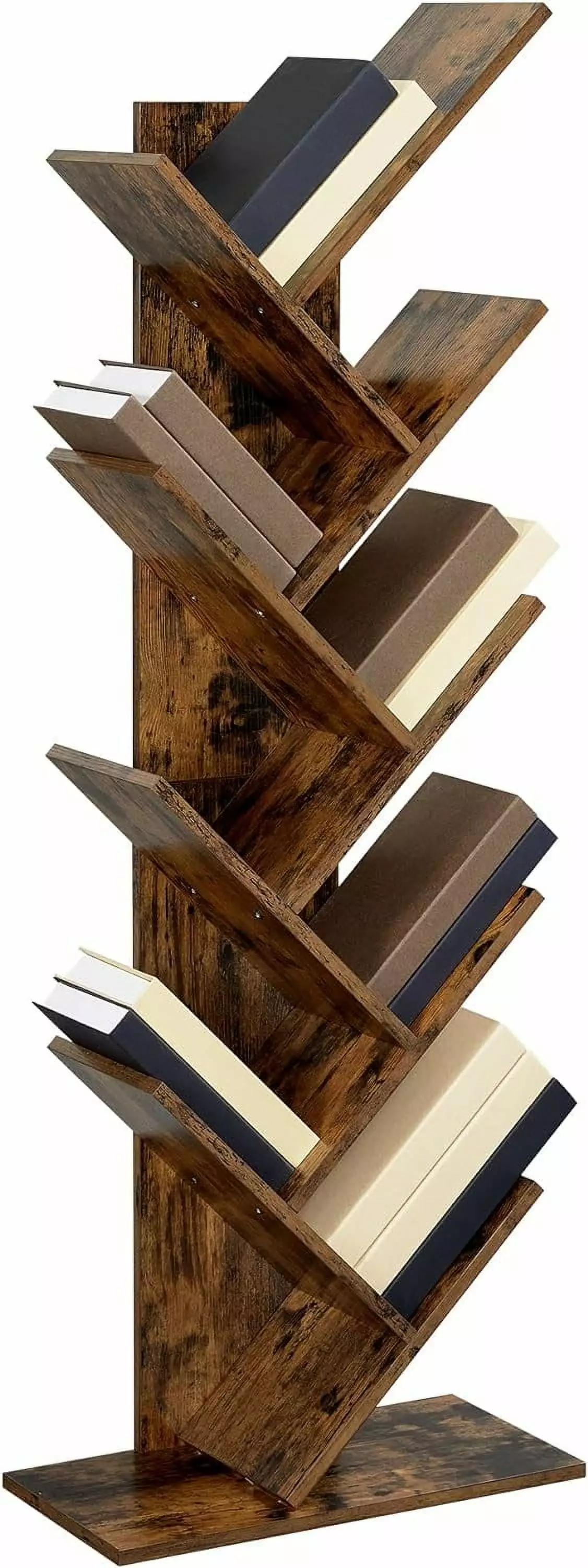 VASAGLE Tree Bookshelf 8-Tier Floor Standing Bookcase Rustic Brown Storage Shelf