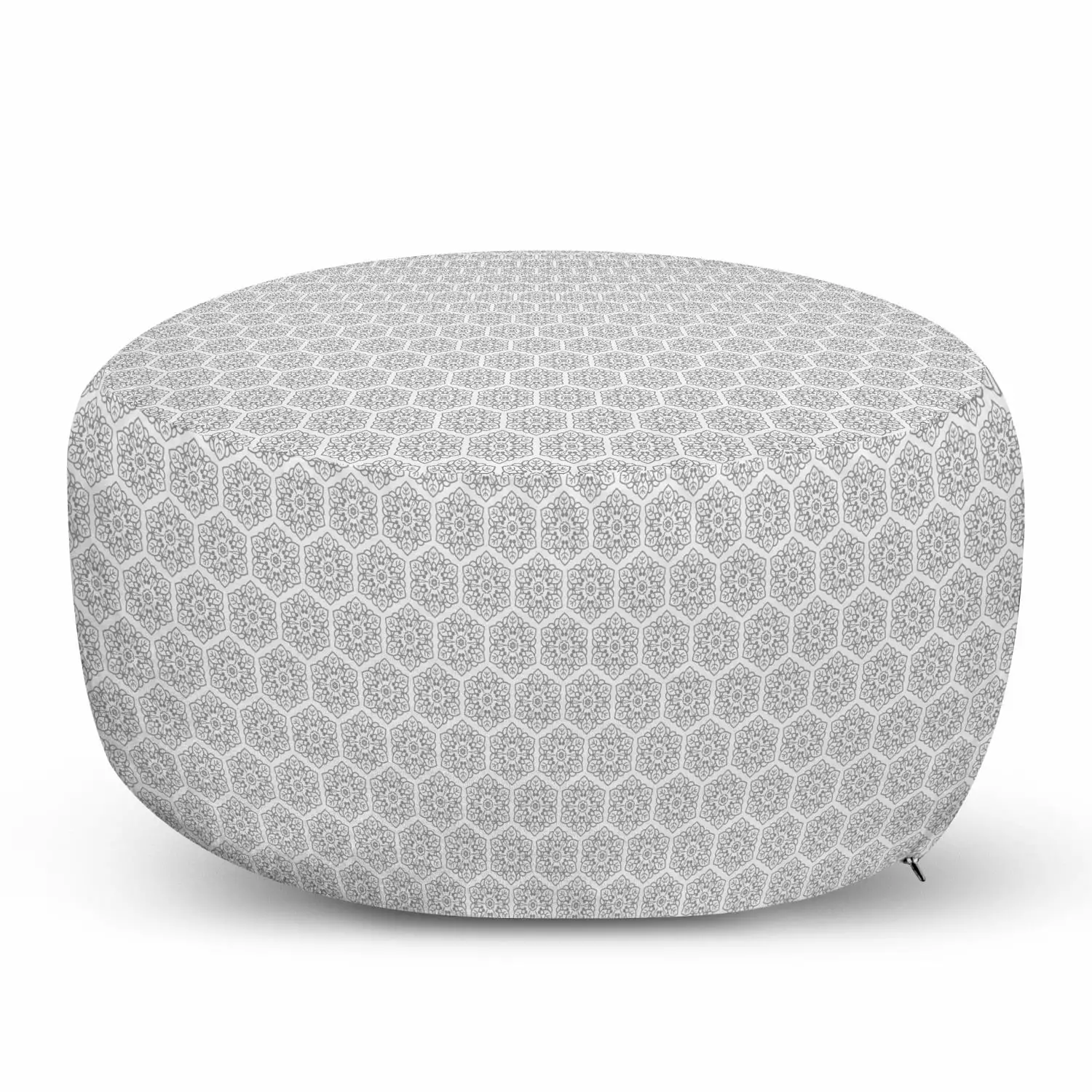 Ambesonne Floral Pouf Cover Zipper 30 W X 17.3 L White and Pale Grey