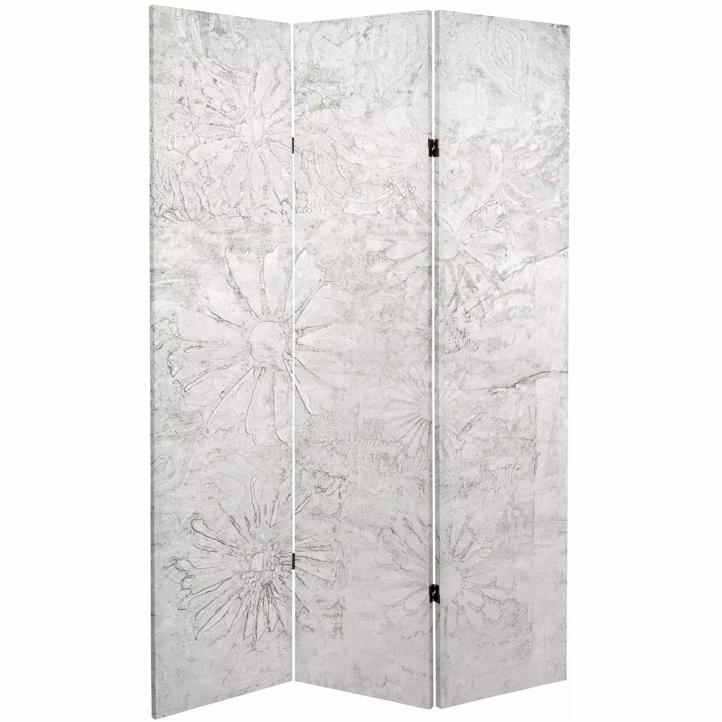 Oriental Furniture 6 ft Tall Ivory Flowers Canvas Room Divider 3 Panel Floral Folding Screen