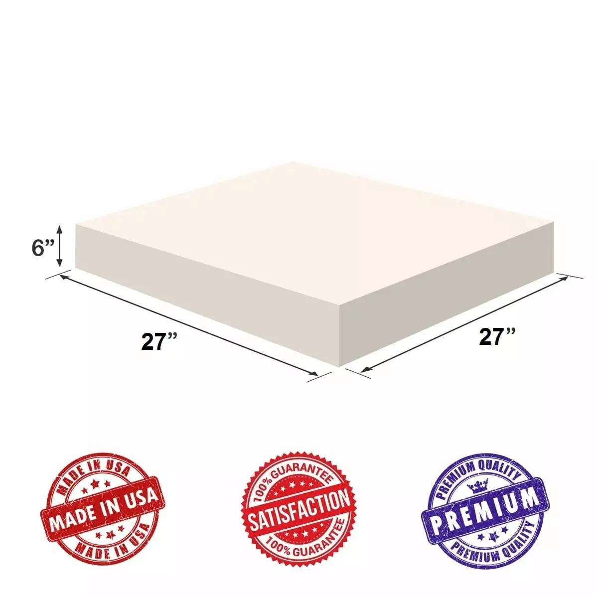 Upholstery Foam Square Cushion Sheet Medium Density 6x27x27 Soft Luxury Chair Sofa Wheelchairs Dream Solutions USA