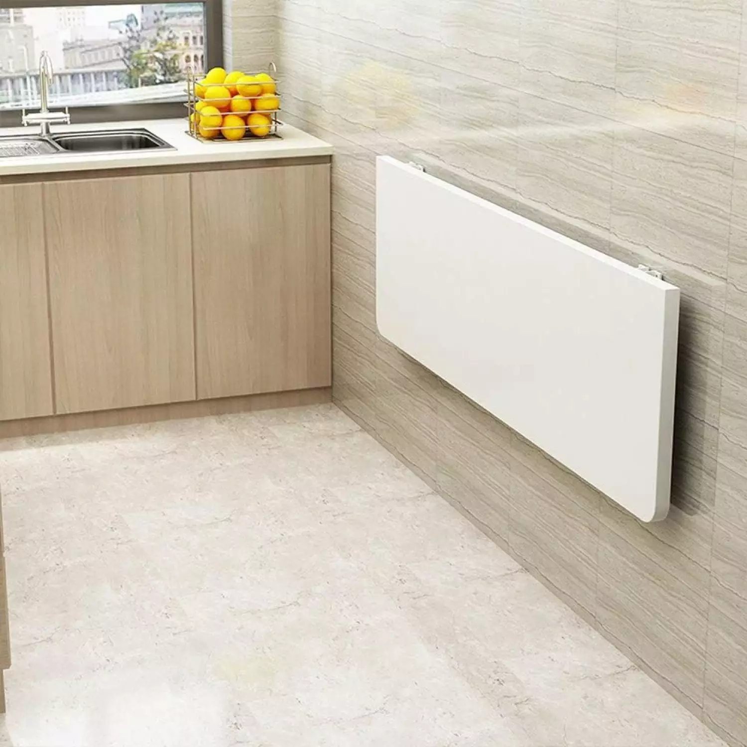 Bilot Wall Mounted Fold Down Desk 60cmx40cm Space Saving Shelf Table Dining Study Kitchen White