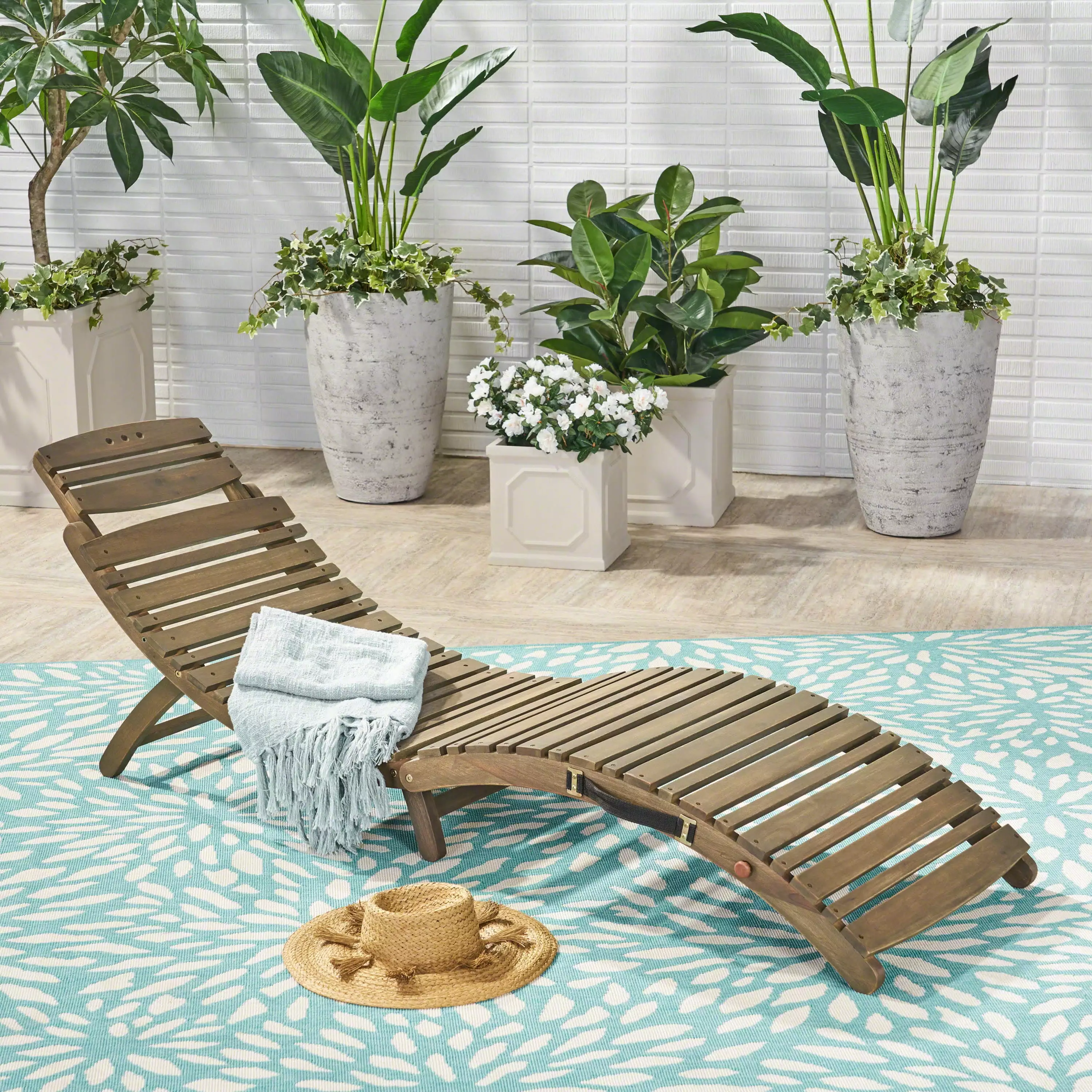 Wood Foldable Chaise Lounge Grey Portable Outdoor Indoor Relaxation Chair Chaise Jamini