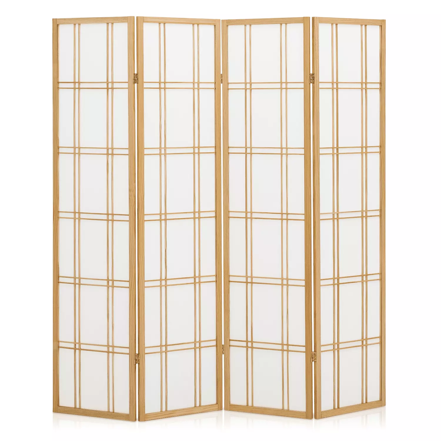 MoNiBloom 4 Panel Wood Foldable Room Divider 5.8 ft Tall Partition Wall Travel-friendly Privacy Screen Dorm Decor Natural