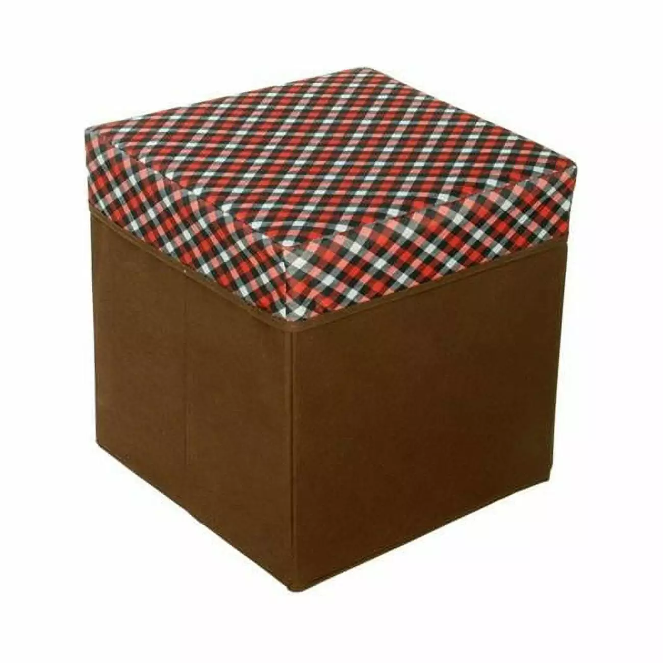 SB-N131-SQU 30x30x31 Square Foldable Storage Ottoman Storage Boxes & Storage Seat Red White & Black Check Brown Ottomans D...