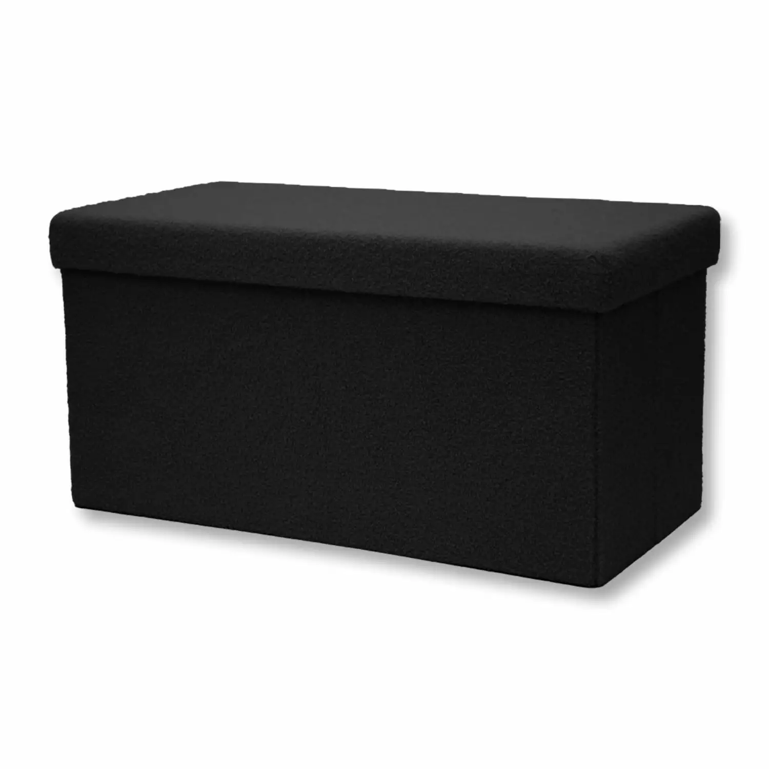 ITY International Large Plush Fabric Foldable Storage Ottoman Footrest - 30 x 15 x 15 Inches Black Ottomans