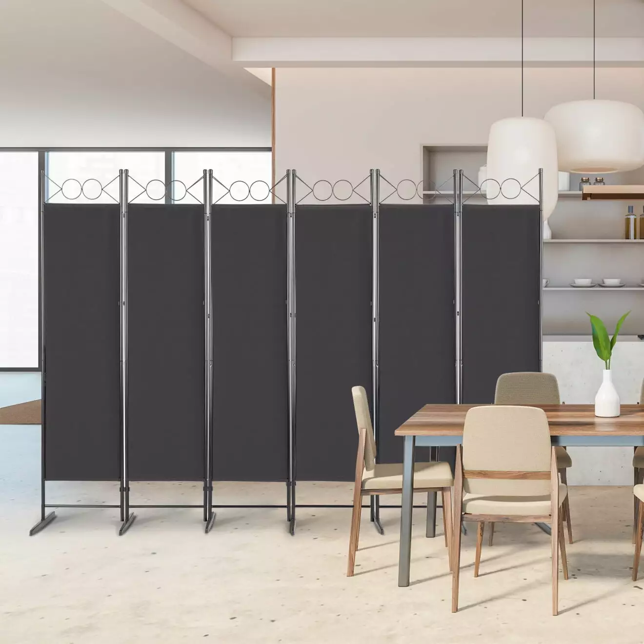 6-Fold Foldable Screen Polyester Cloth 6 Panel Chic Divider Plastic Feet 5.74FT Folding Screen THOWDEE