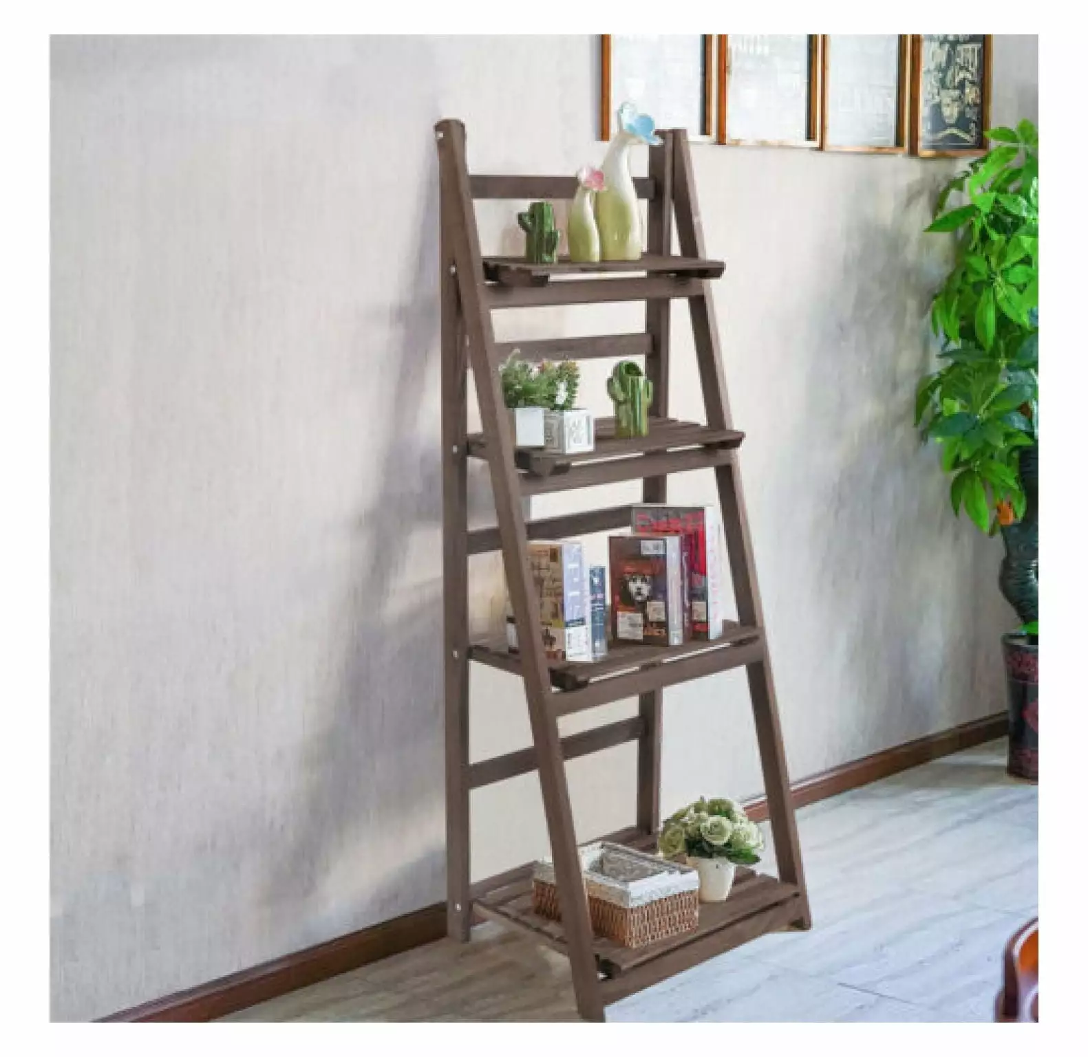 Studyli 4 Tiers Foldable Corner Ladder Shelf Bookcase Display Storage Plant Stand Rack