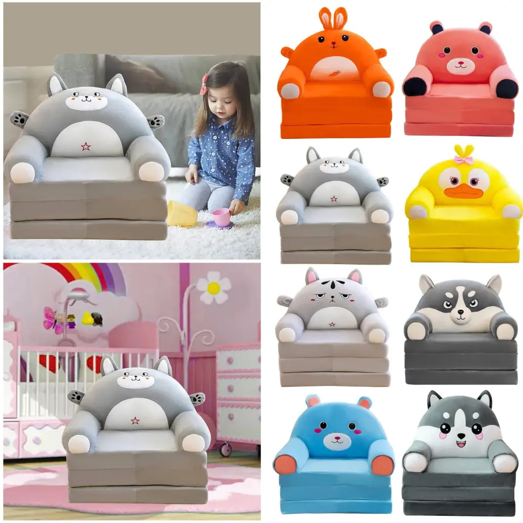 Plush Foldable Kids Sofa Backrest Armchair 2 1 Foldable Children Sofa Cute Cartoon Lazy Sofa Gyouwnll
