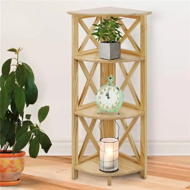 Montego 4-Shelf Corner Folding Bookcase Natural Wood Space-Saving Shelf Betterbeds