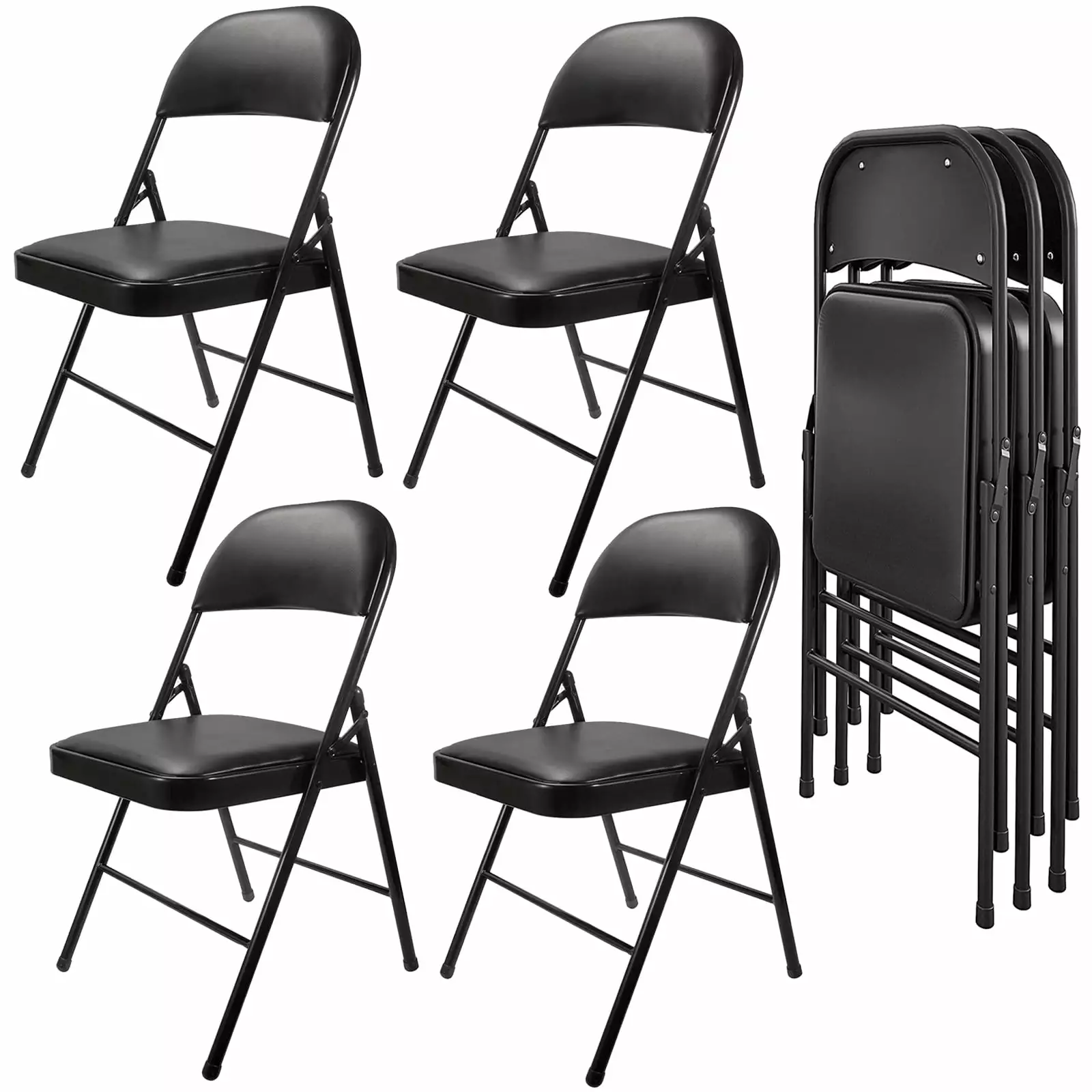 Inolait Padded Seat Metal Folding Chairs 4 Pack Black Comfortable and Durable Event Seating