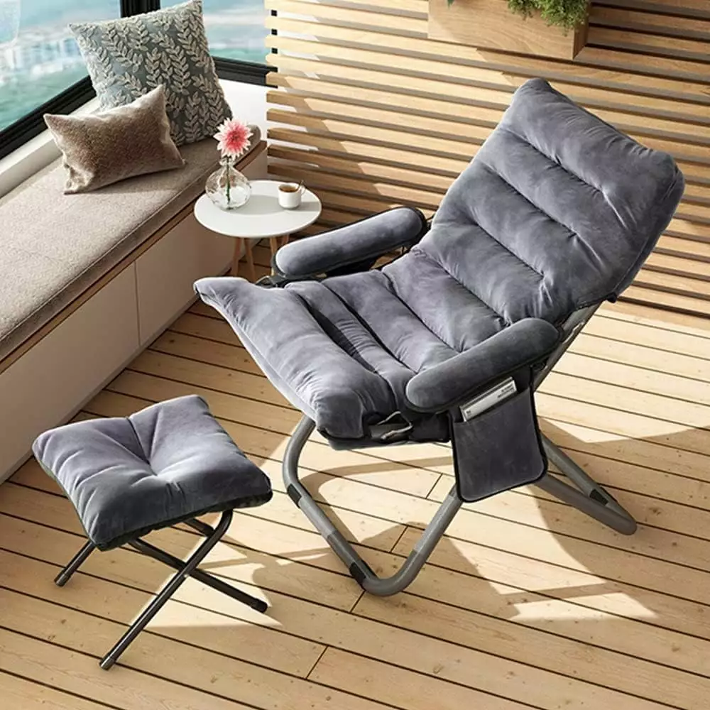 Folding Lazy Chair Ottoman - Adjustable Chaise Lounge Side Pocket Bedroom or Living Room Chaise Mumuaini
