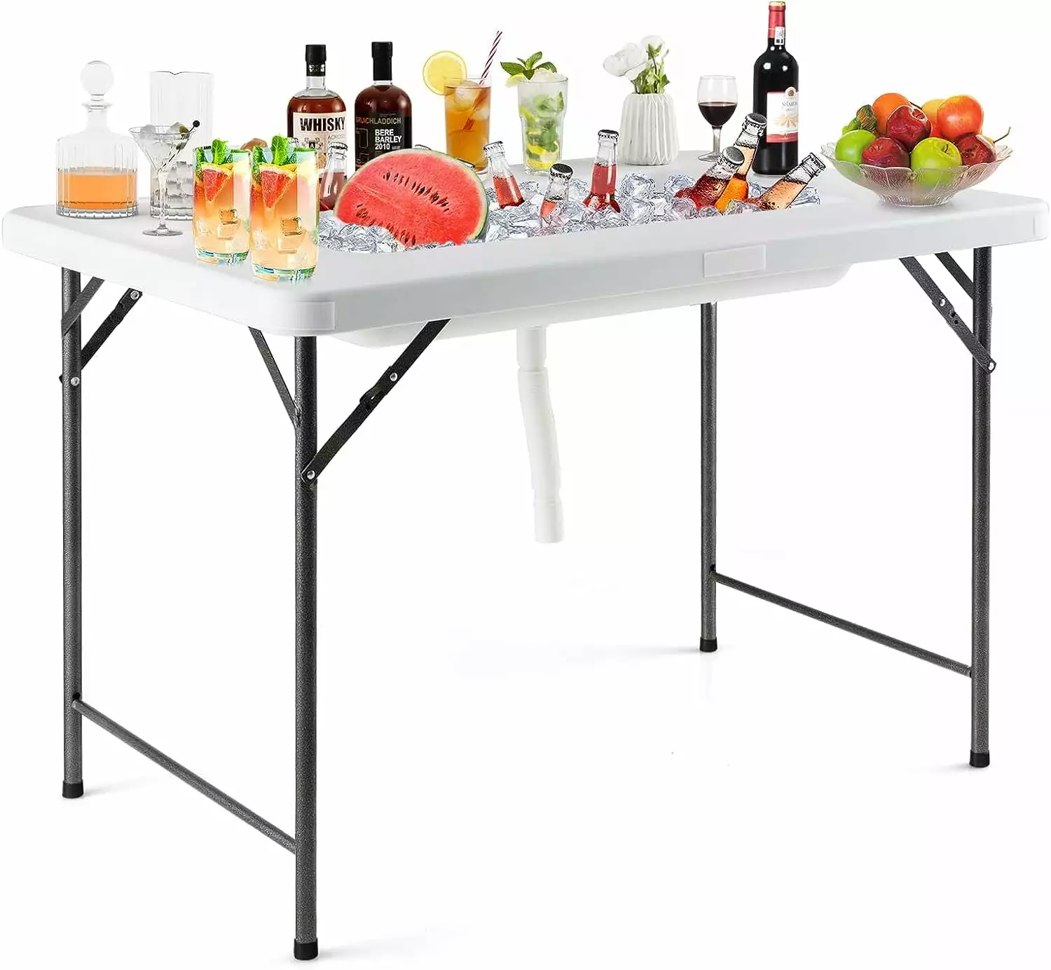 Folding Ice Cooler Table Drain and Skirt Portable Chill Table Parties