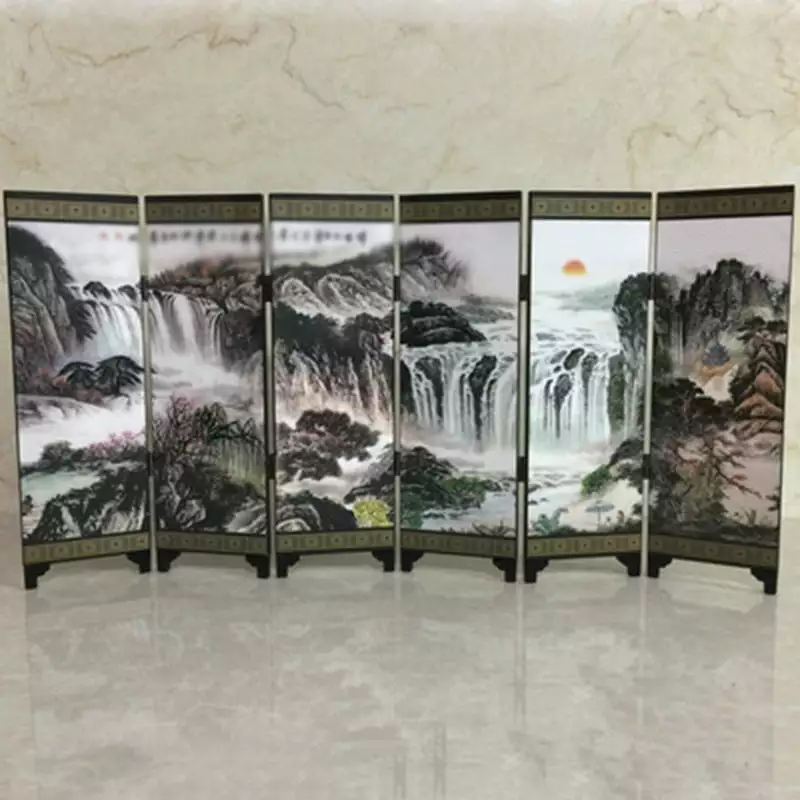 Fule 6 Panel Folding Privacy Screens 9 inch Tall Wall Divider Wooden Frame Freestanding Room Divider Office Bedroom Study