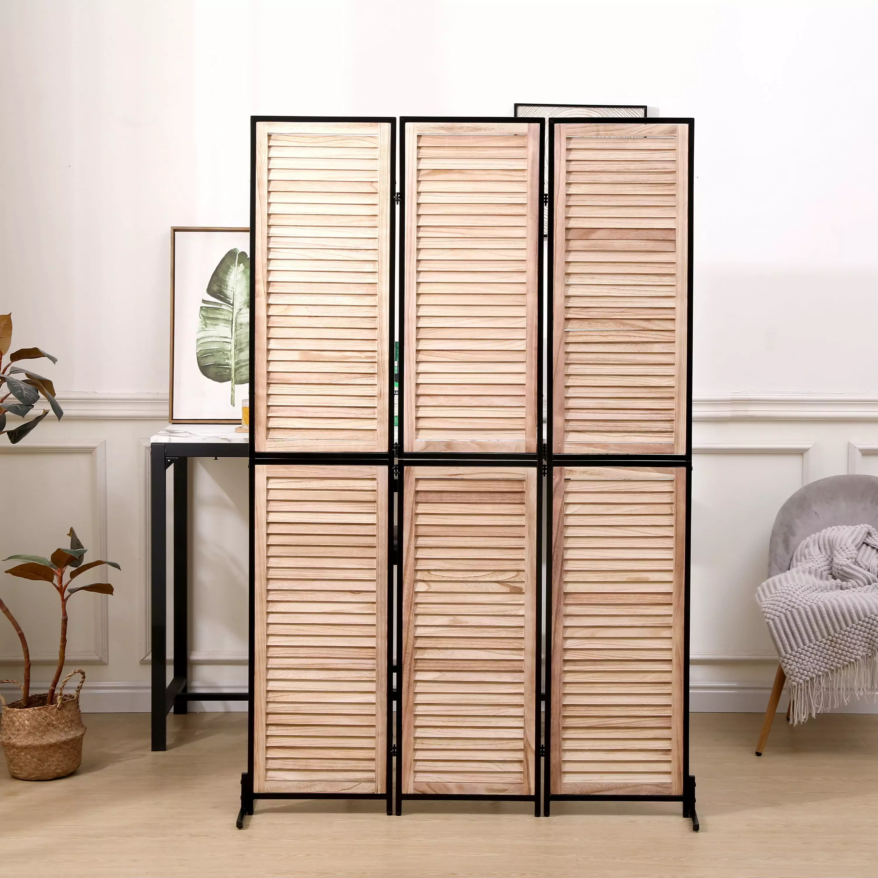 3 Panel Room Dividers and Folding Privacy Screen Natural Wooden Room Partitions 6ft Wall Divider Room Separation Ikuby