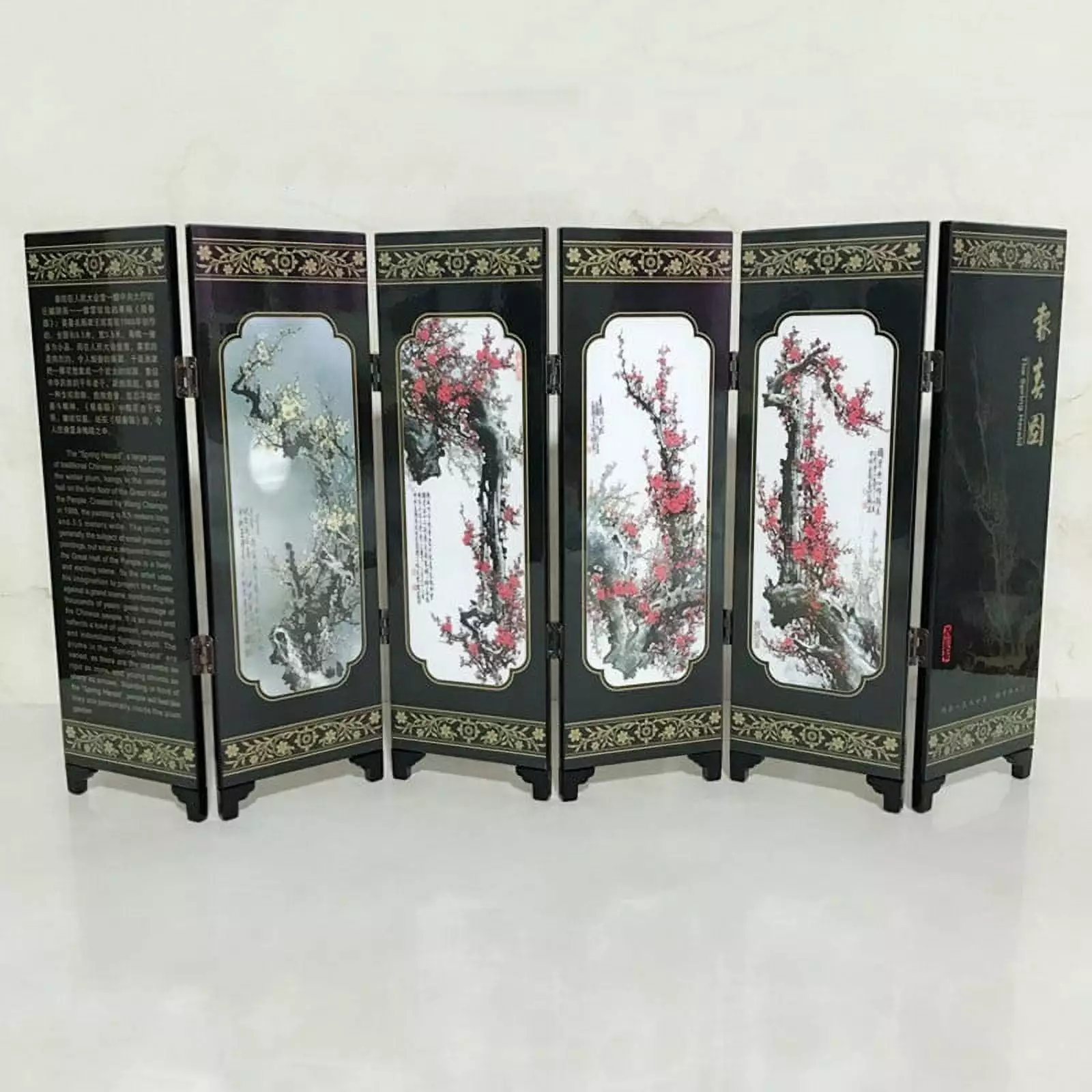 6-Panel Spring Bamboo Screen Room Divider Wood Folding Partition Mini Gift Home Decor Kabuda