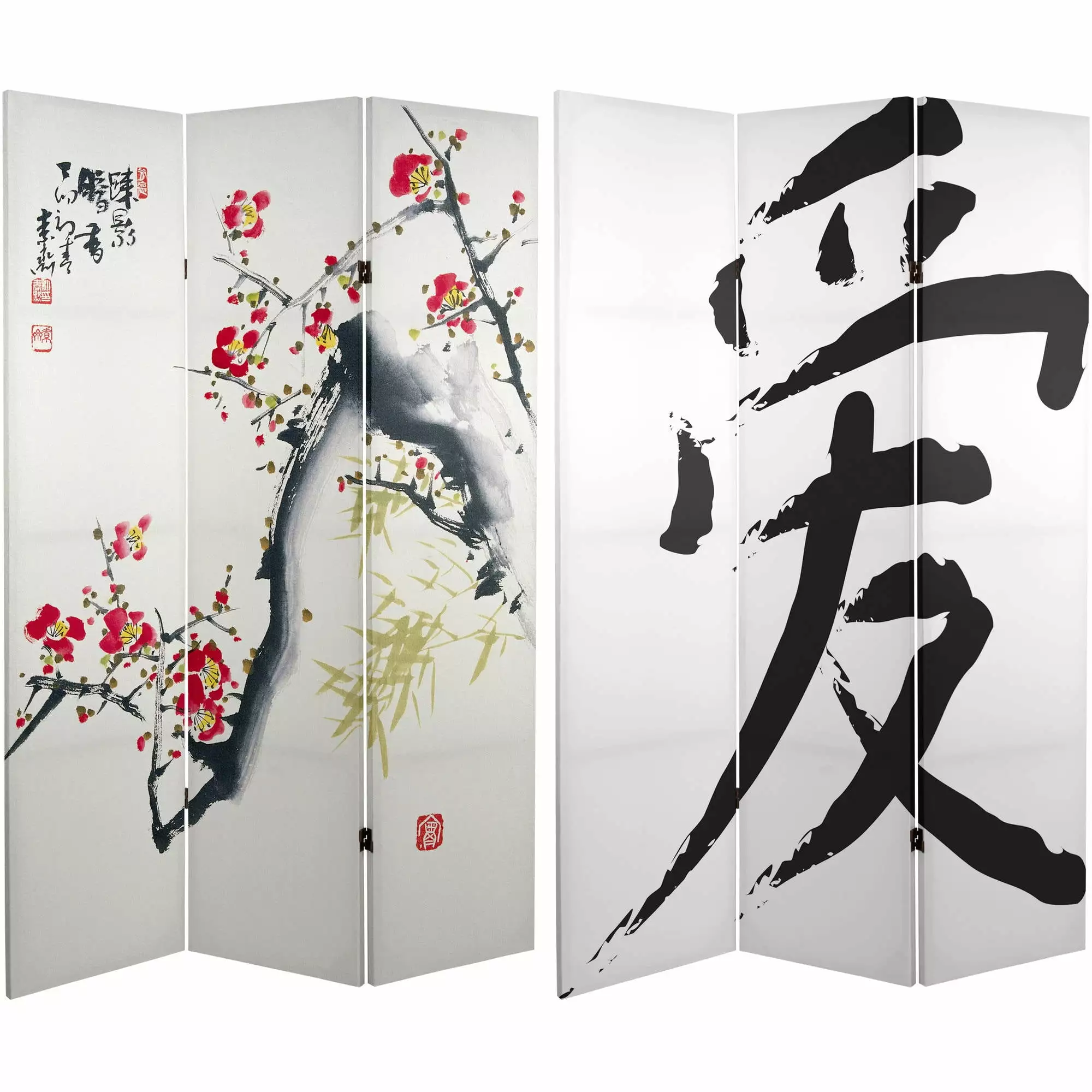 Oriental Furniture 6 ft. Tall Cherry Blossoms Canvas Room Divider - 3 Panel Folding Privacy Screen