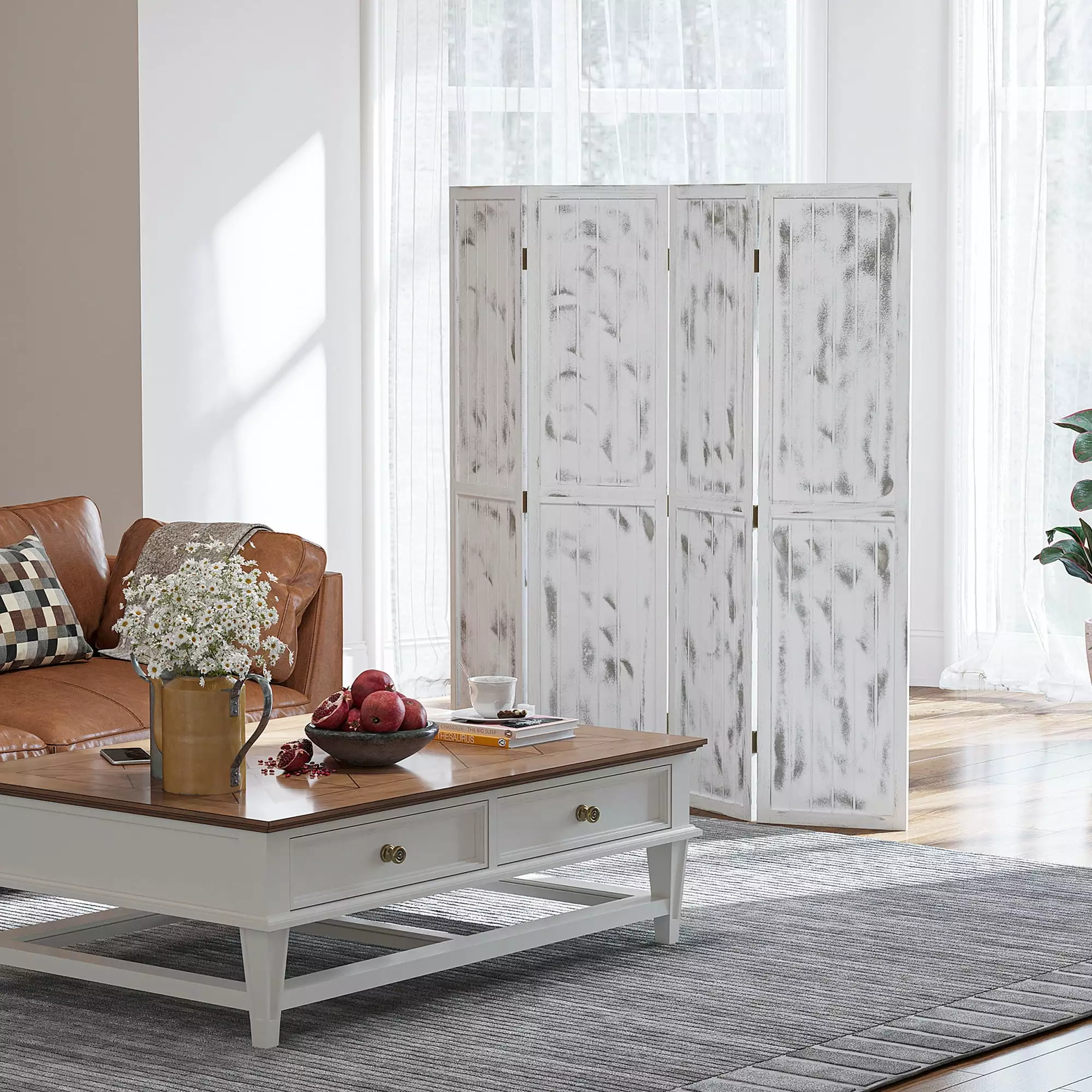 HOMCOM 5.5FT 4-Panel White Folding Privacy Screen Room Divider