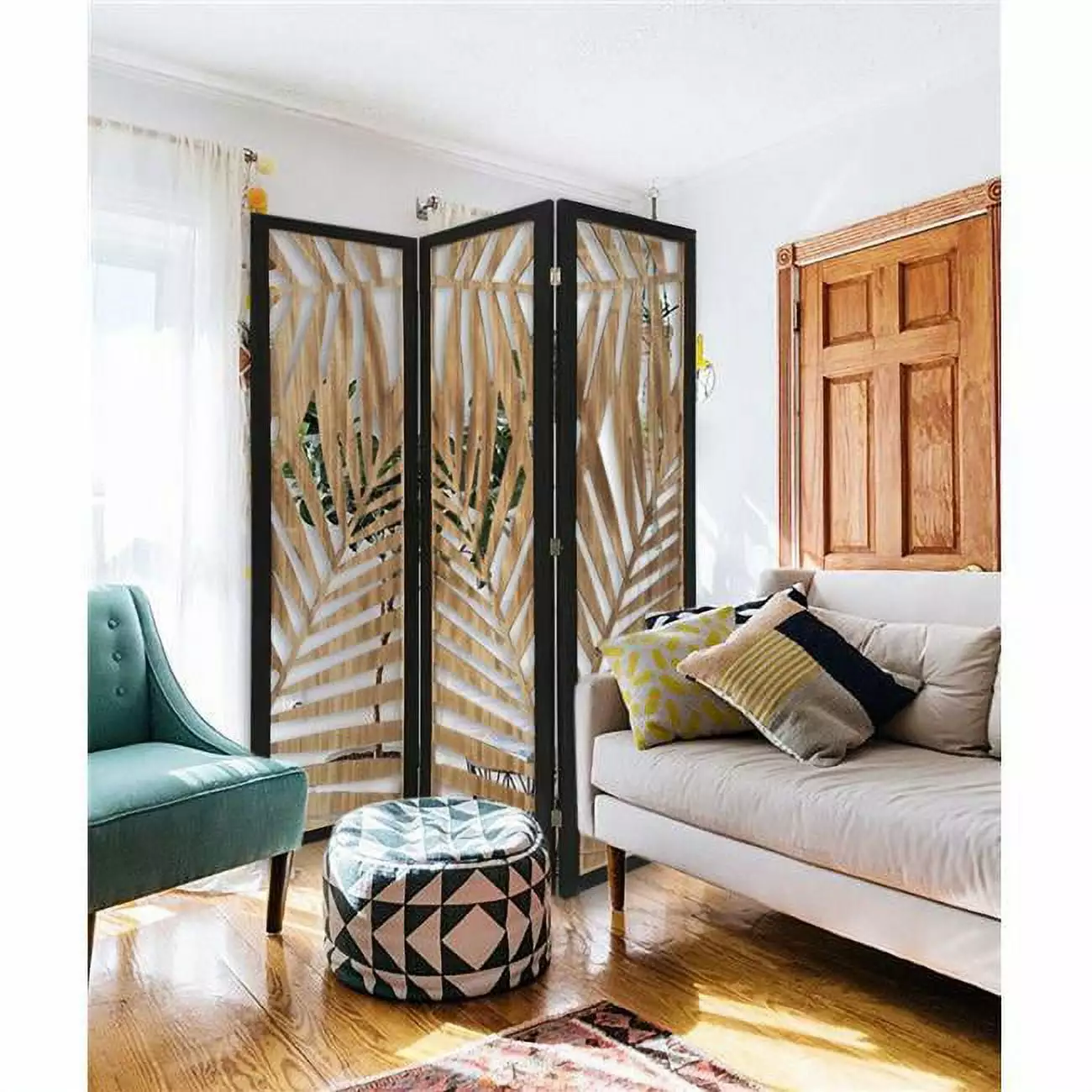 3 Panel Papete Screen Brown - Versatile Folding Room Divider Jagged Designs