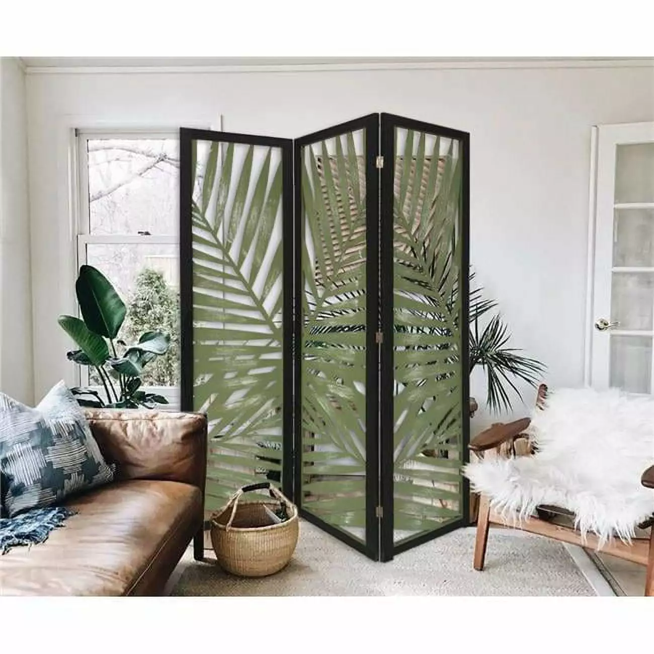 3 Panel Papete Screen Room Divider Green Folding Privacy Partition Jagged Designs