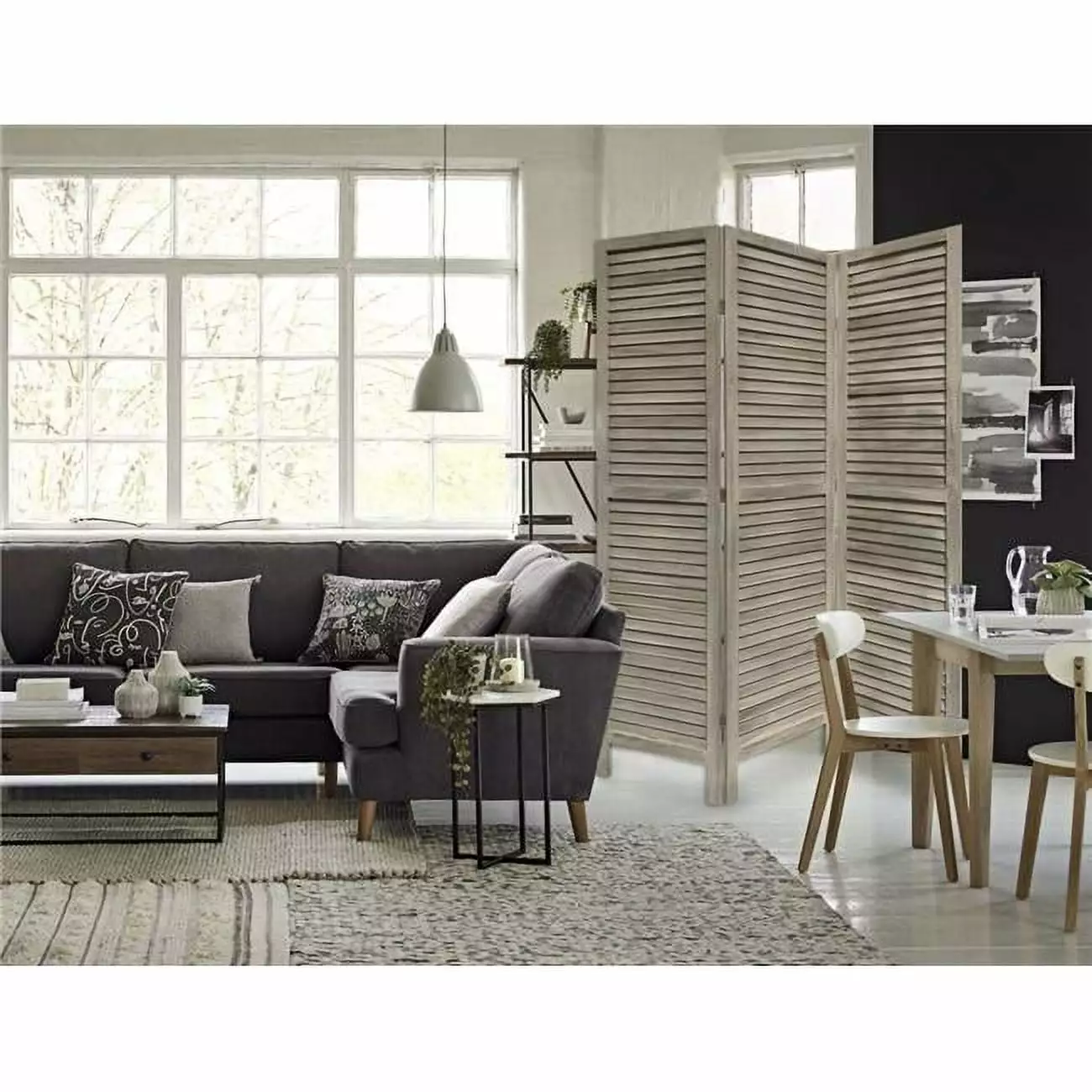 3 Panel Shutter Screen Grey Contemporary Room Separation Jagged Designs
