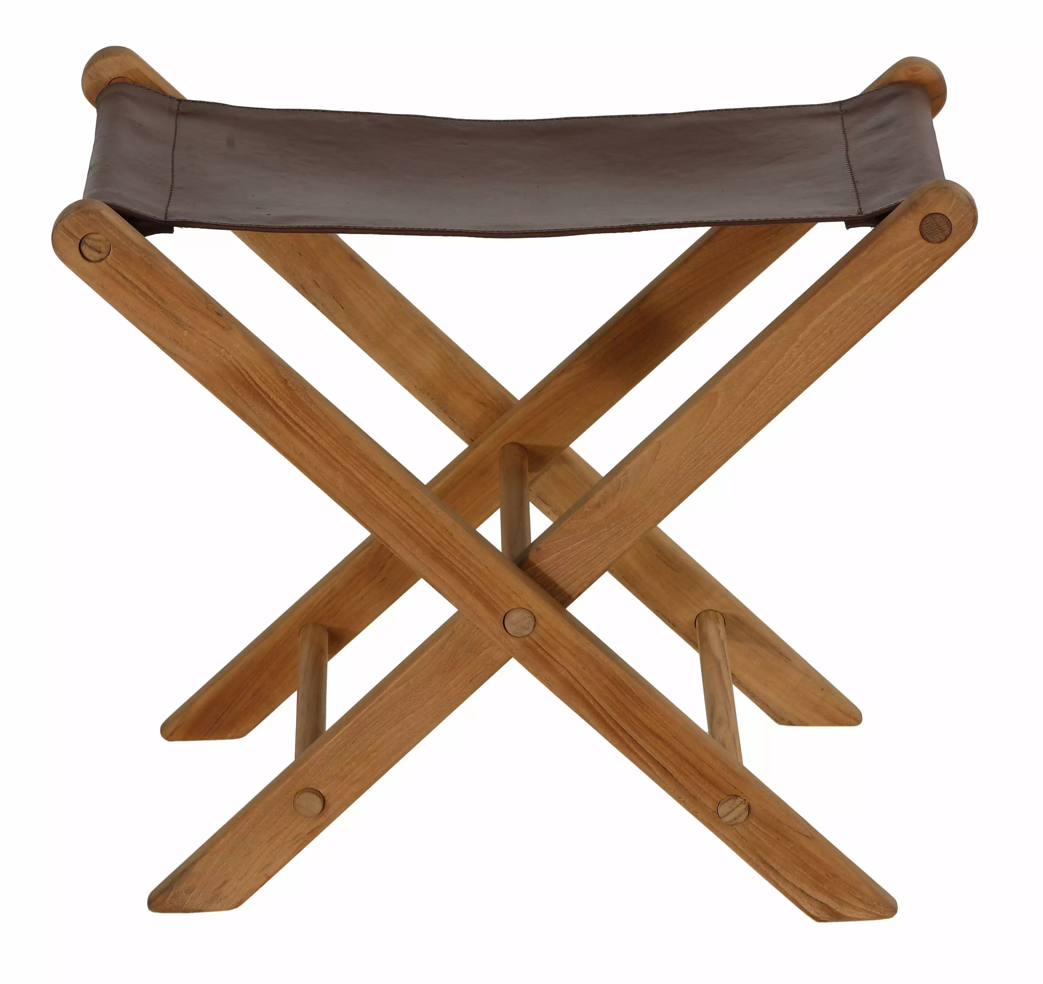 Bare Decor Davie Genuine Teak and Leather Folding Accent Stool Brown