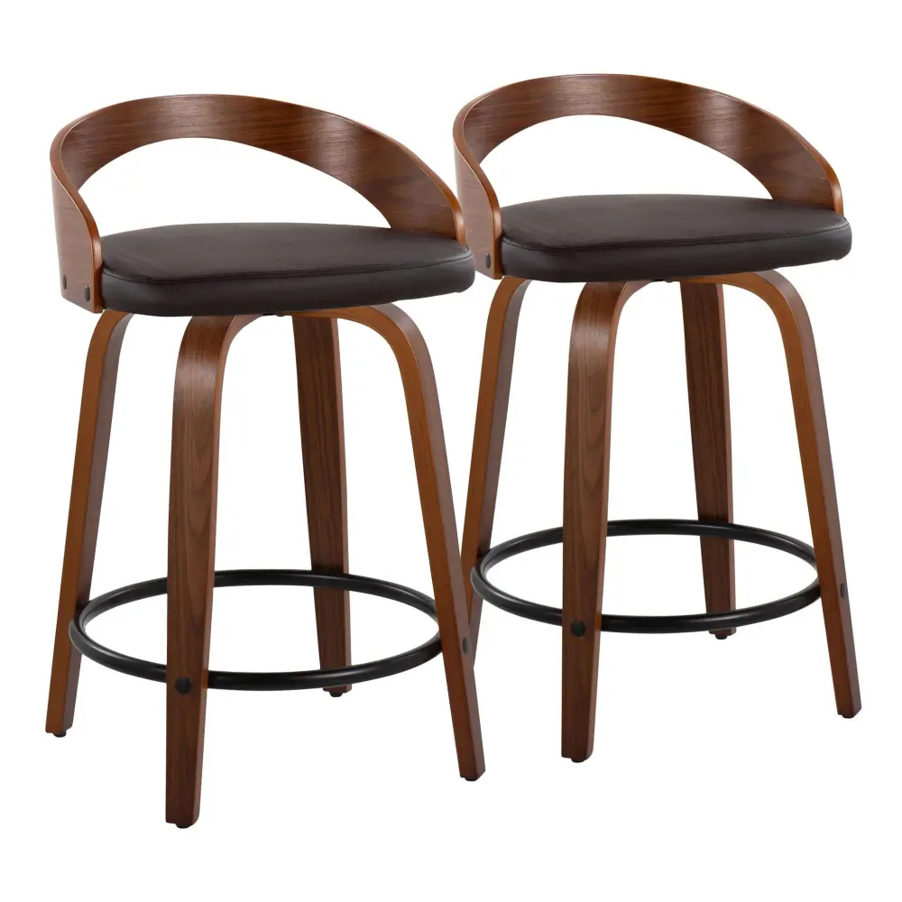 Grotto - Mid-Century Modern Fixed Height Counter Stool & Spin Round Footrest (Set 2)