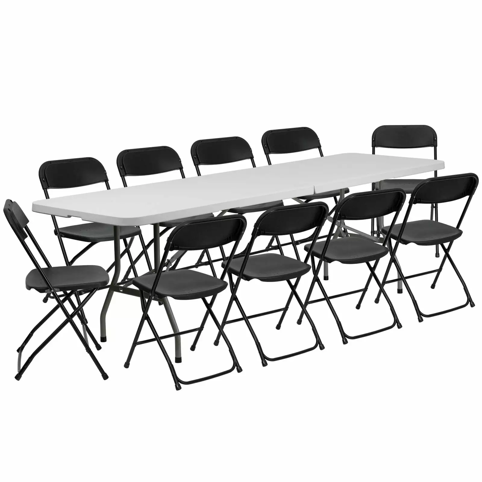 SamyoHome 6ft White Folding Table and 10 Black Folding Chairs - Conference Wedding Set