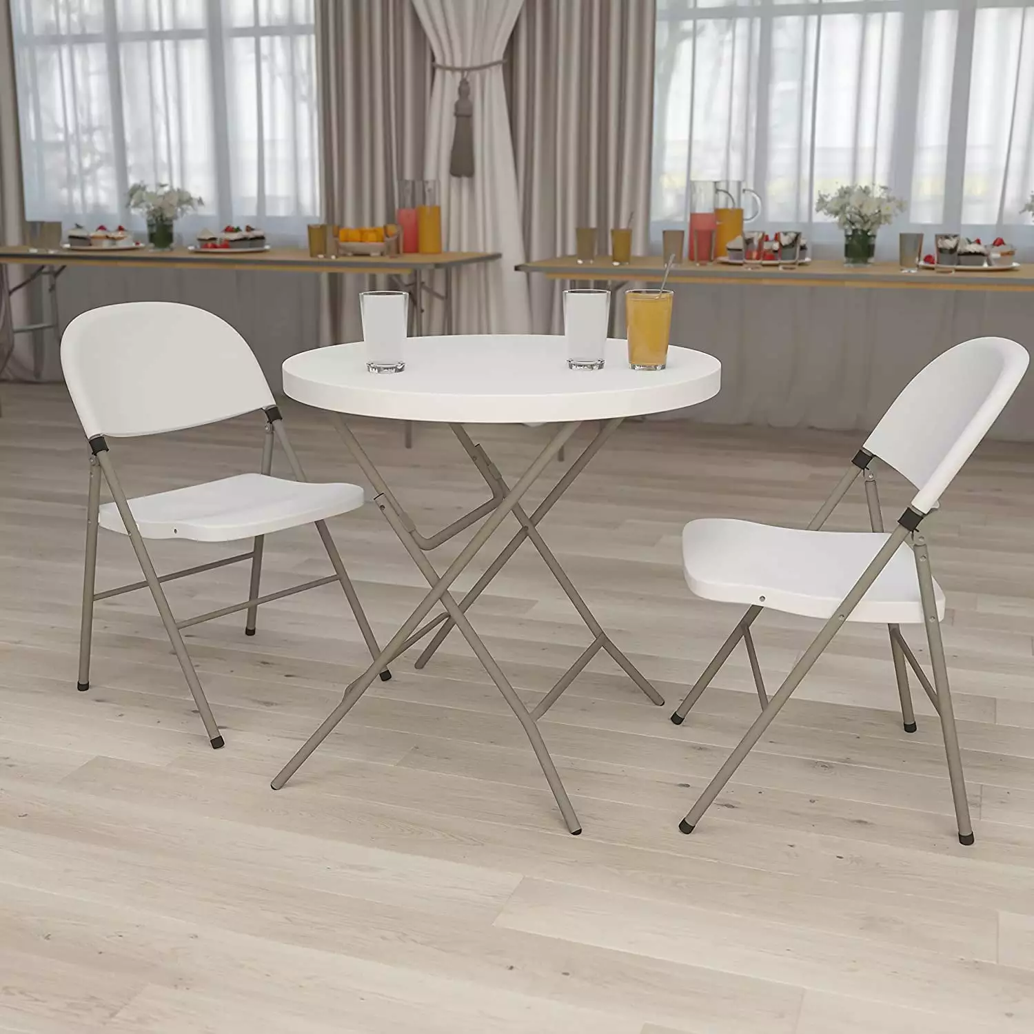 2.63-Foot Round White Plastic Folding Banquet Table Events and Parties