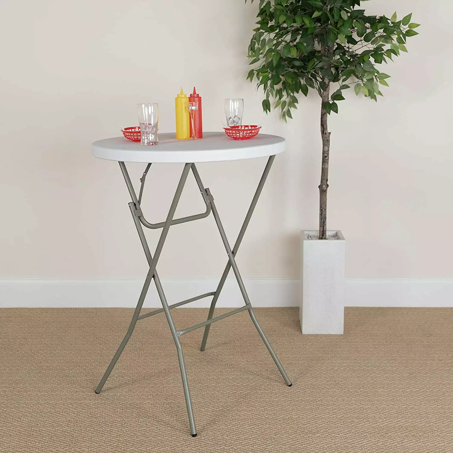 2.6-Foot Round Granite White Plastic Bar Height Folding Event Table