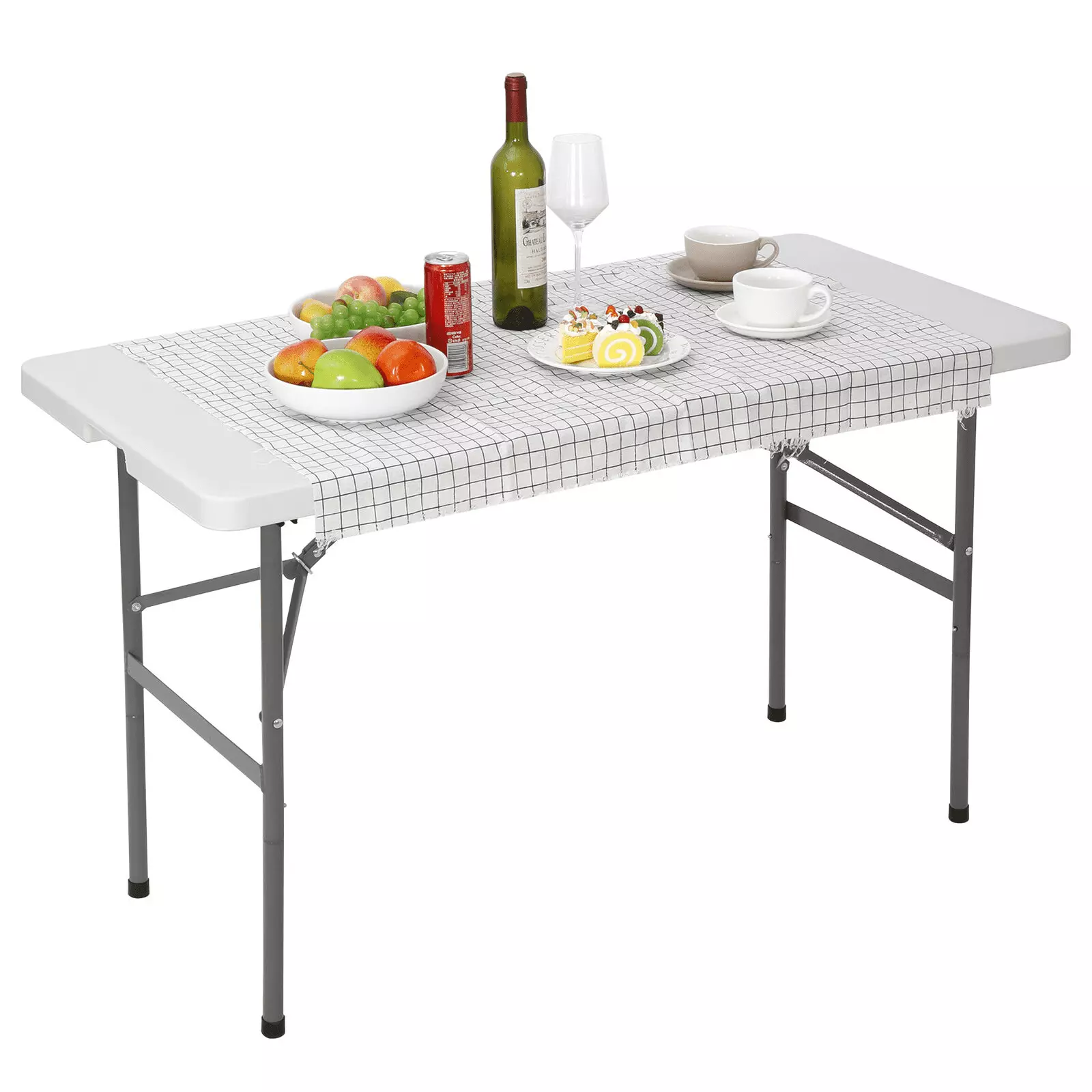 4FT x 2FT Plastic Folding Picnic Table Lightweight White Camping Party
