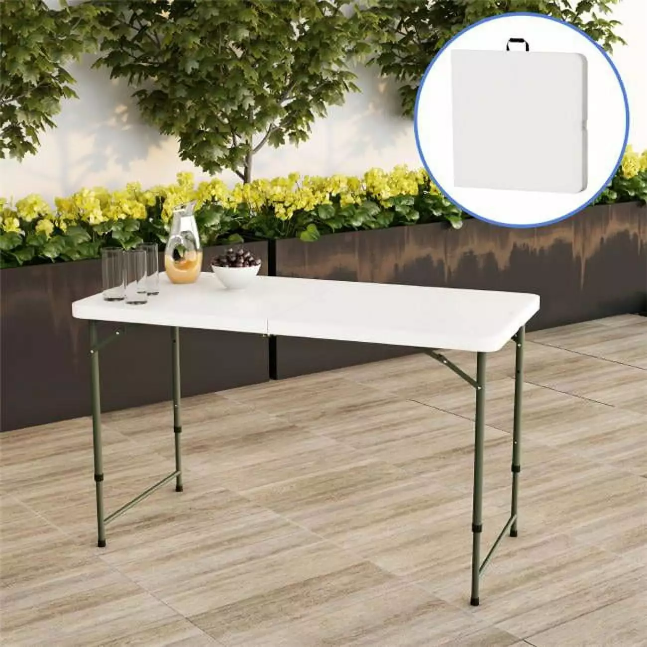 4ft Adjustable Folding Table Plastic Utility Tabletop Gray White Events and Markets