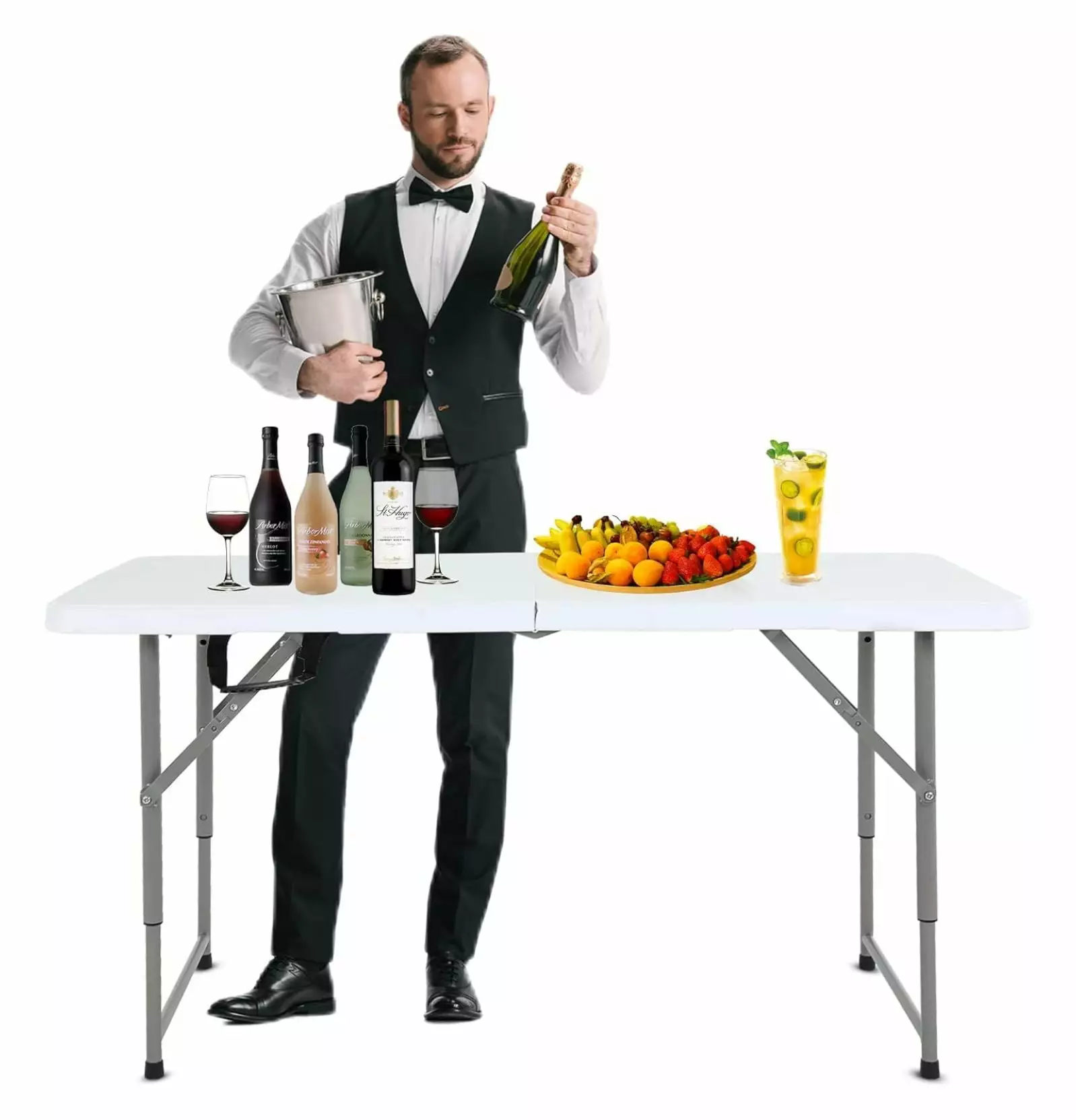 4Ft Folding Table Portable Plastic Adjustable Height Foldable Table Indoor Outdoor Picnic Camping