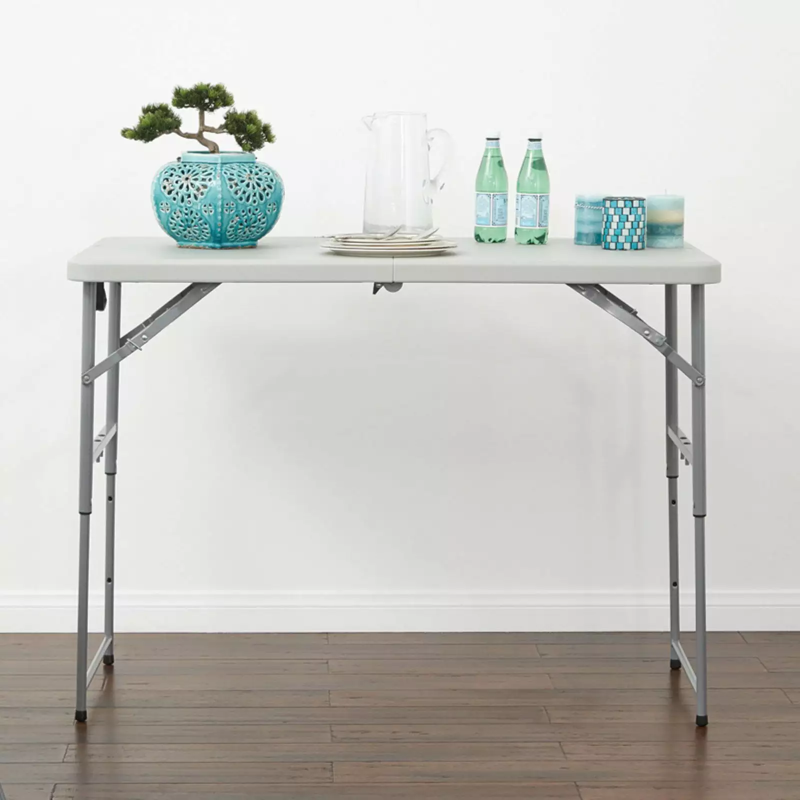 4ft Height Adjustable Fold Half Resin Multi Purpose Table Light Gray