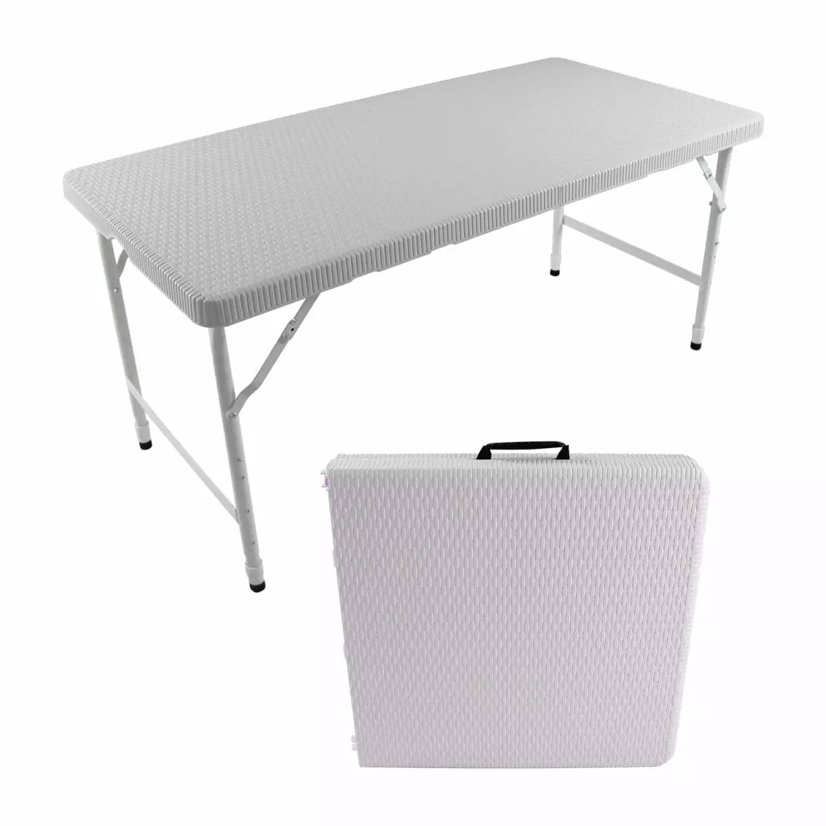 4ft Indoor Outdoor Portable Folding Table Smooth Tabletop Rattan Foldable Table Picnic Party Camping White