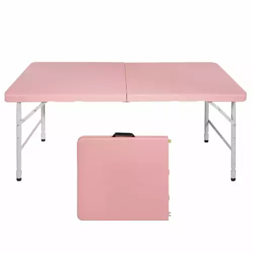 4ft Pink Portable Folding Table Indoor Outdoor Maximum Weight 135KG Camping